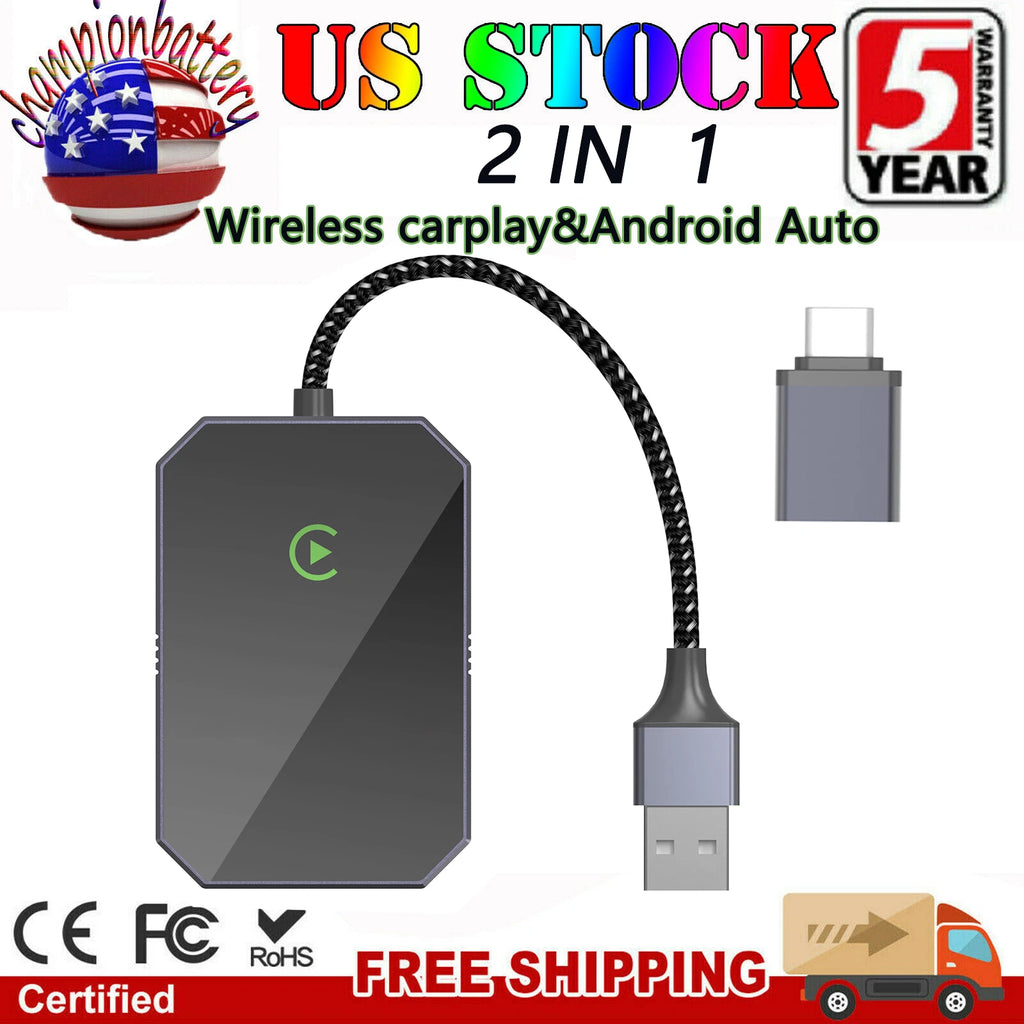 2 in 1 Android Auto Wireless Adapter & Wireless CarPlay Adapter Plug & Play Car