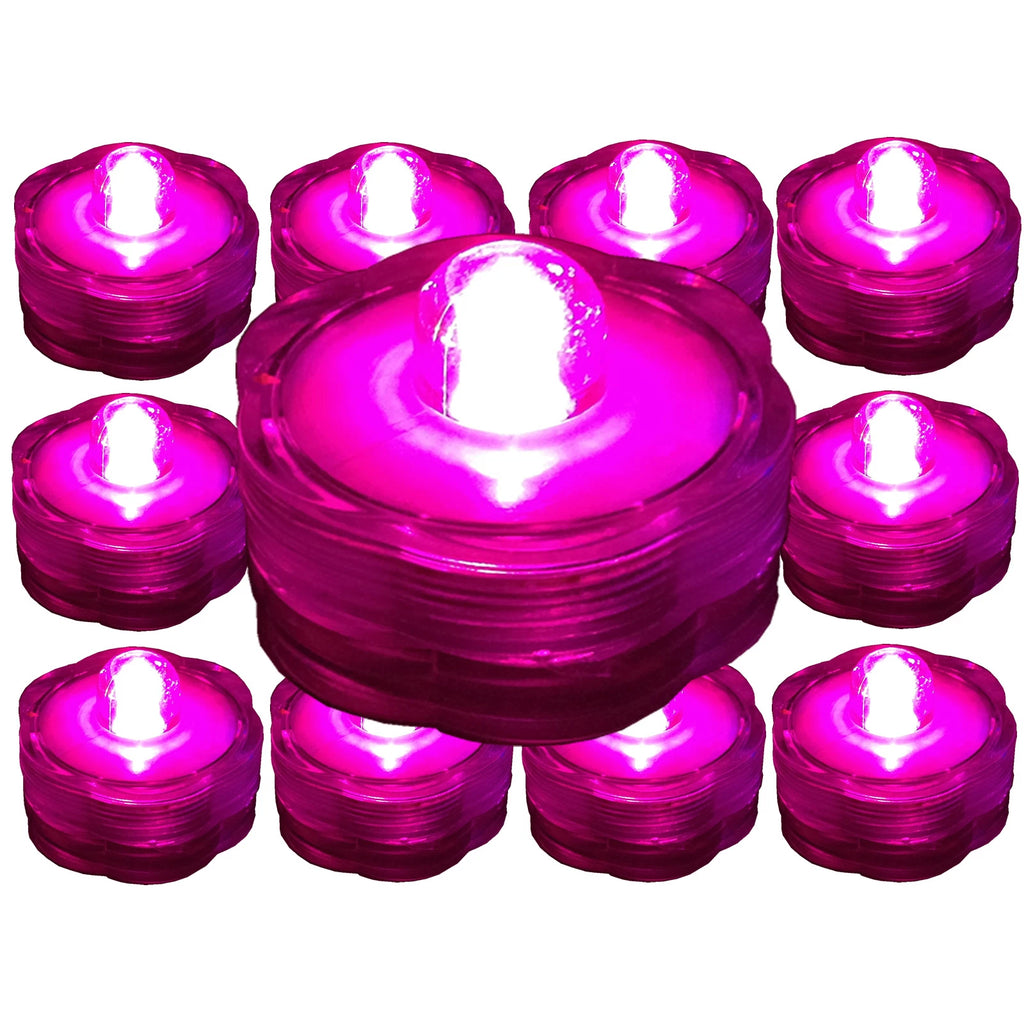 PINK Submersible Waterproof Underwater Wedding Battery LED Tea Light 10 Pack