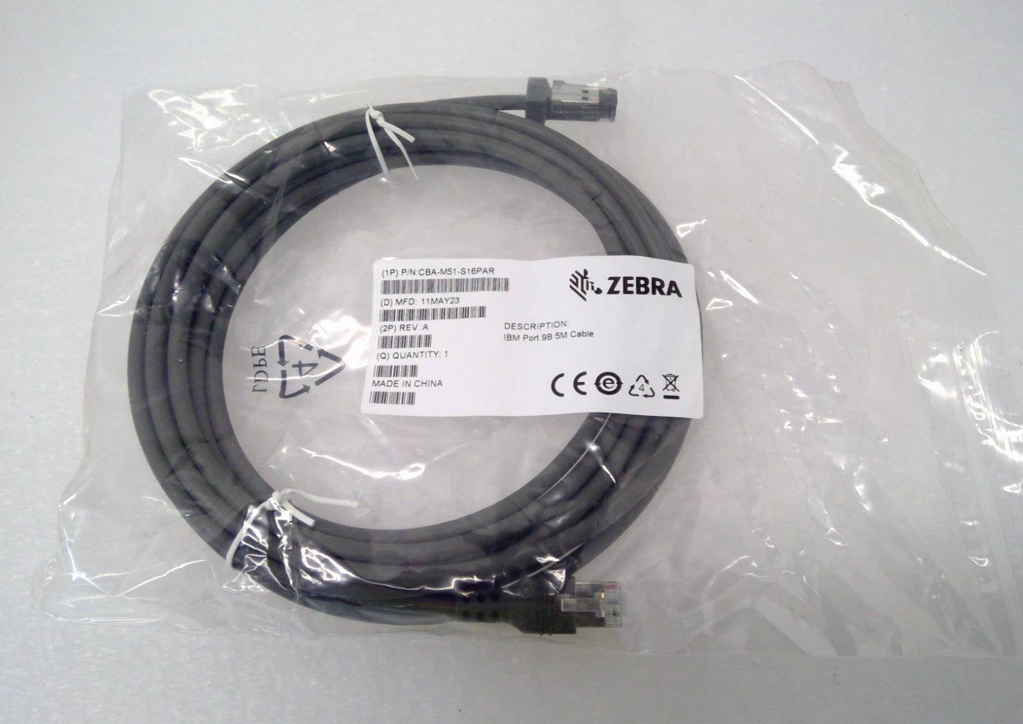 Zebra CBA-M51-S16PAR RS-485 Cable for MP6000 MP7000 MP7200 IBM Port 9B 12V 5M