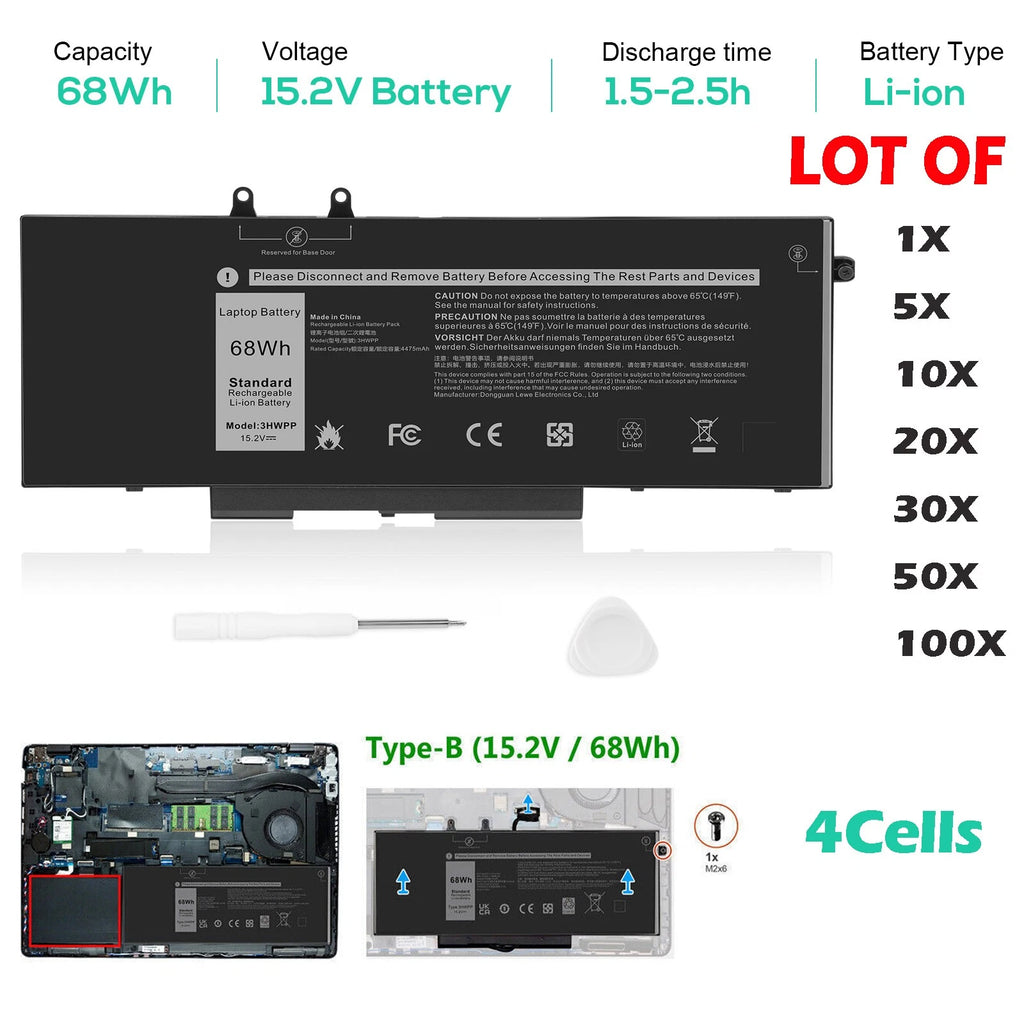 LOT 3HWPP Battery For Dell Latitude14 5401 5411 15 5501 5511 Precision 3541 68Wh