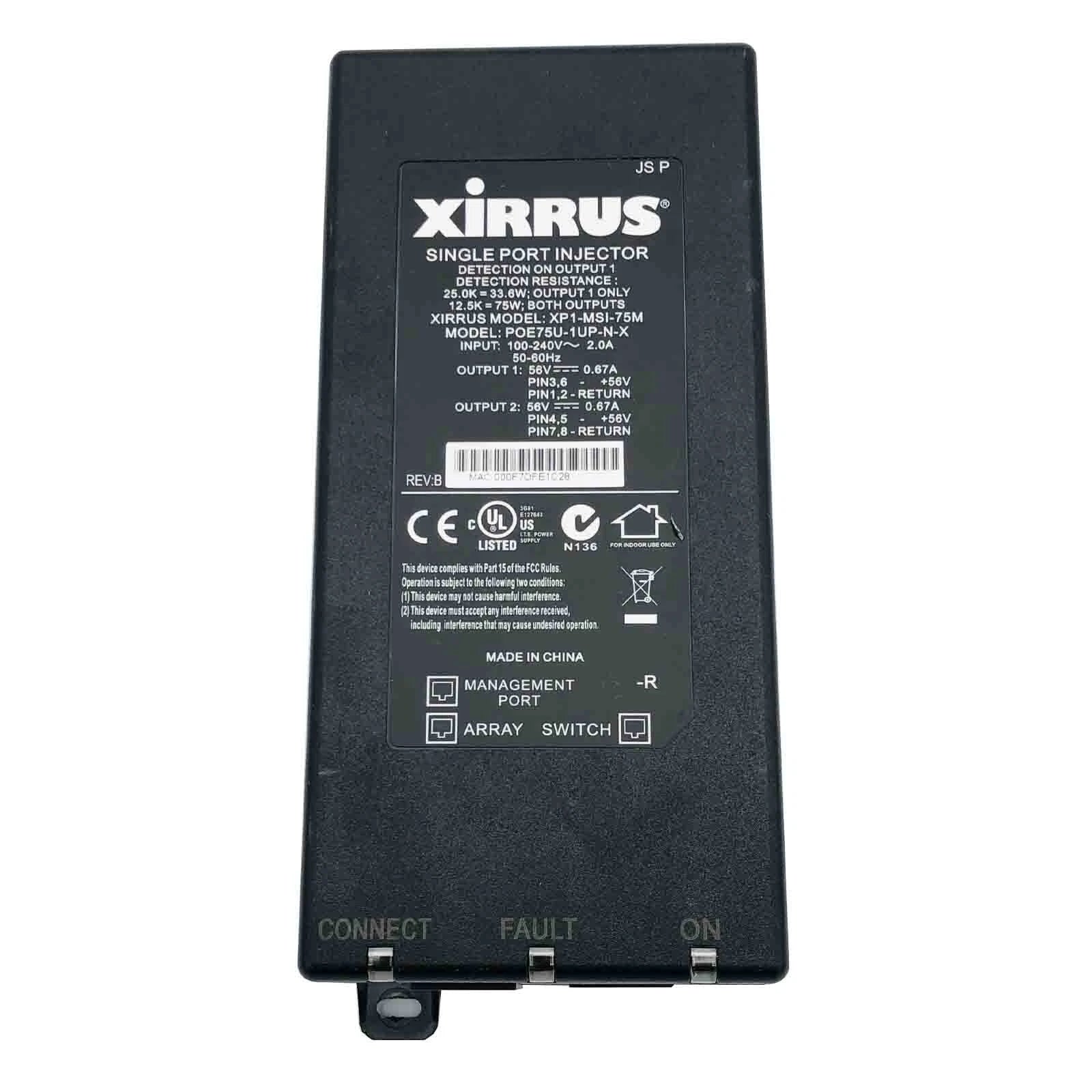 New Original Xirrus XP1-MSI-75M POE75U-1UP-N-X Single Port Injector 3 Output PoE