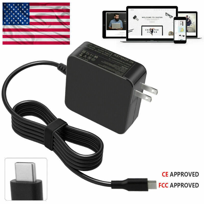 65W USB-C Charger Type-C AC Adapter Notebook Power Cord For Lenovo,Apple,Dell,HP