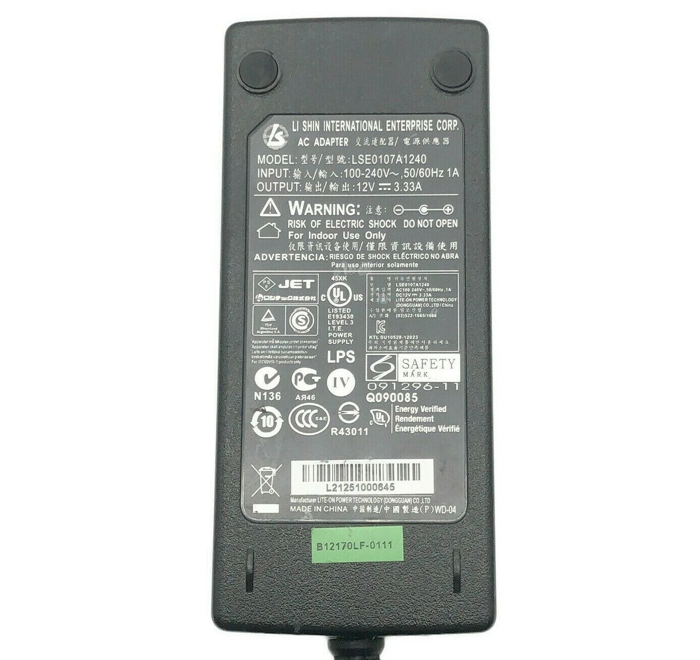 NEW Genuine Li Shin LSE0107A1240 12V 3.33A 40W AC Adapter Power Supply Charger