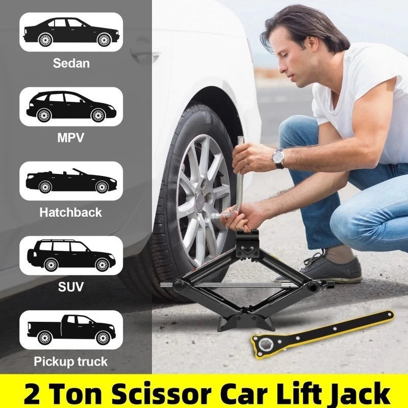 2 Ton Scissor Jack Handle Crank Tool Car Van Garage Tire Wheel Lug Wrench Jack