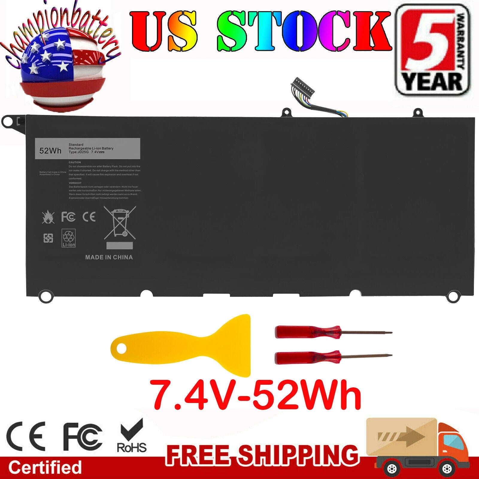 JD25G Battery For Dell XPS 13 9343 13 9350 0DRRP 0N7T6 5K9CP 90V7W JHXPY P54G