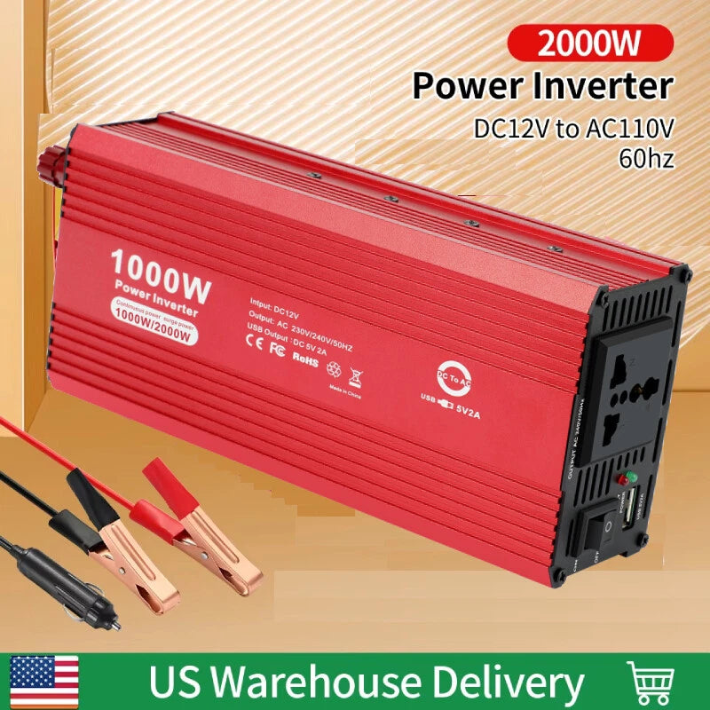 1000W Power Inverter DC 12V to AC 110V 120V Converter Caravan LCD Car Plug Van