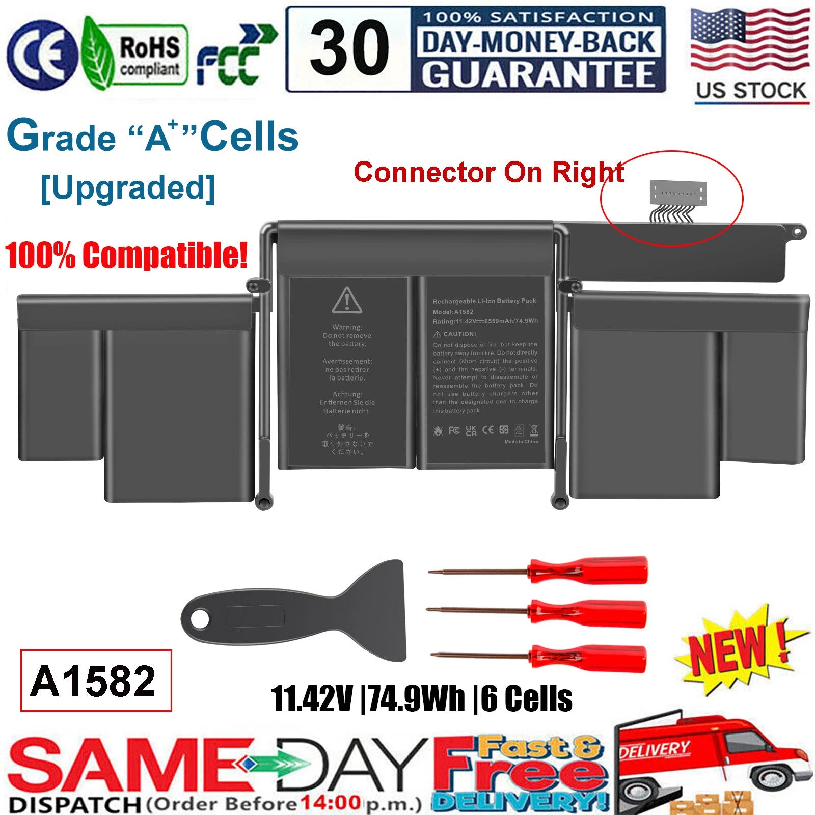 A1582 Battery for APPLE MacBook Pro 13"Retina A1502 Early 2015 Mid 2014 EMC 2835