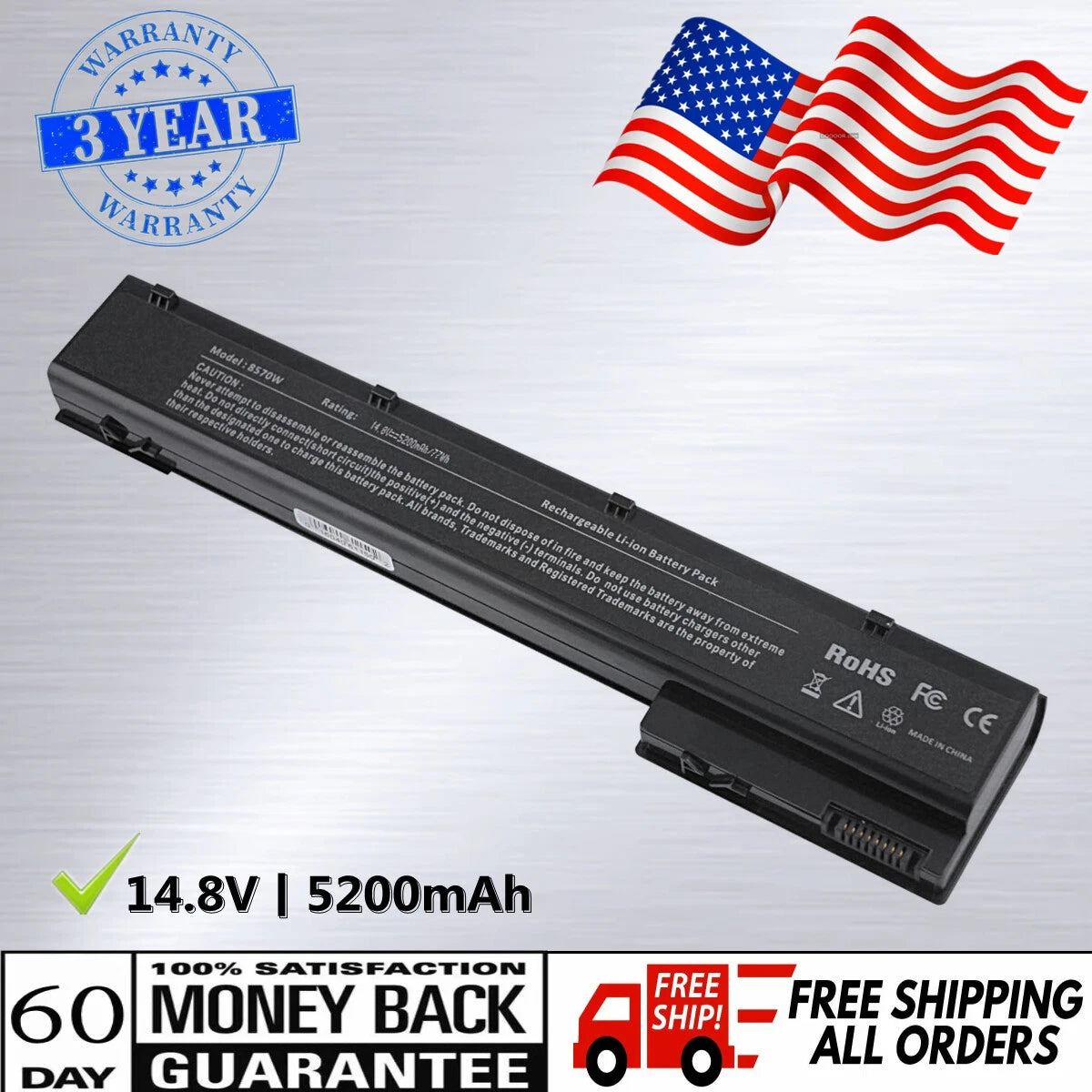 VH08 Battery for HP Elitebook 8560W 8570W 8760W 8770W Mobile Workstation 5200mAh