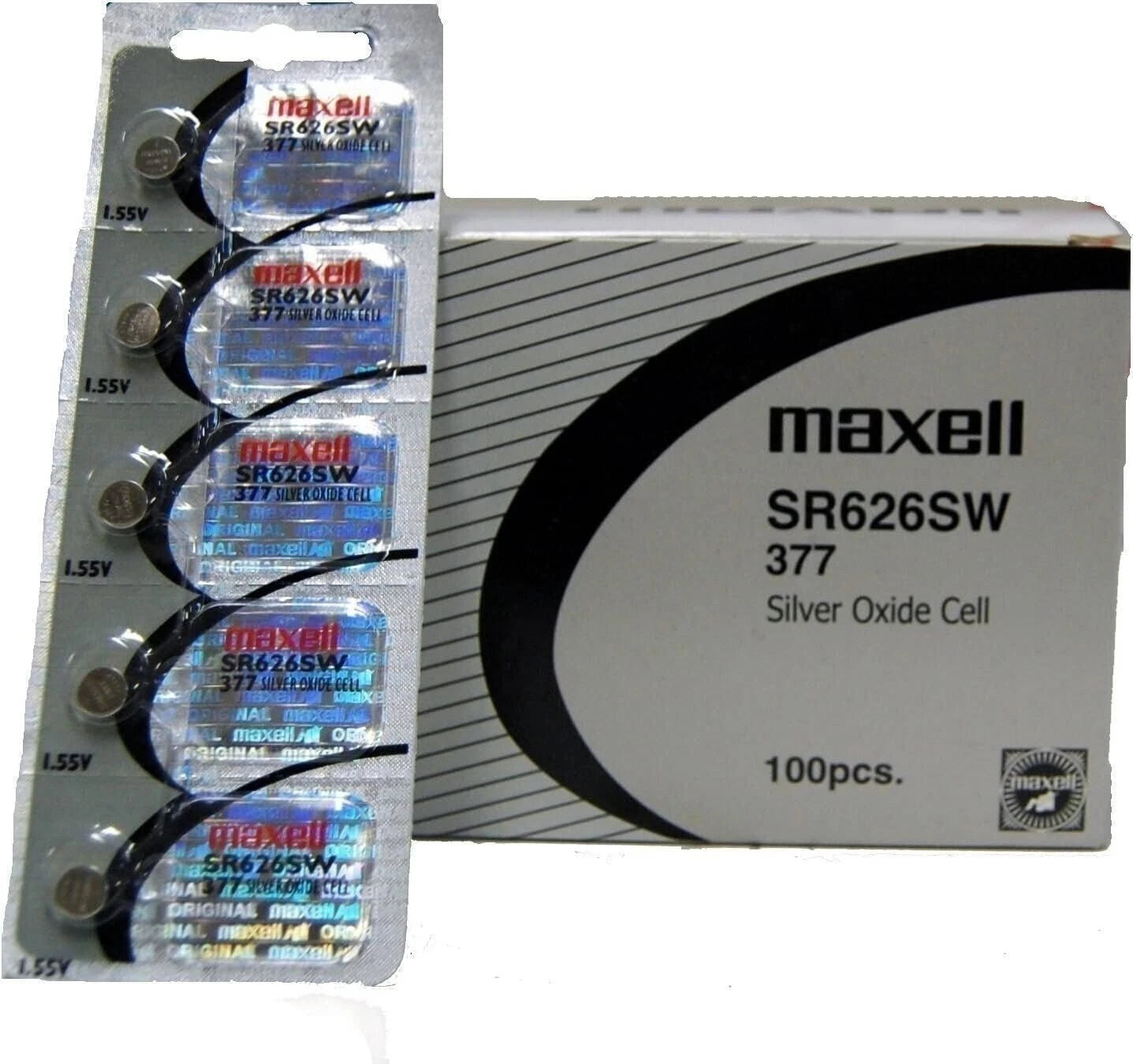 2 x MAXELL SR626SW 377 1.55v Silver Oxide Button Cell Watch Battery -...