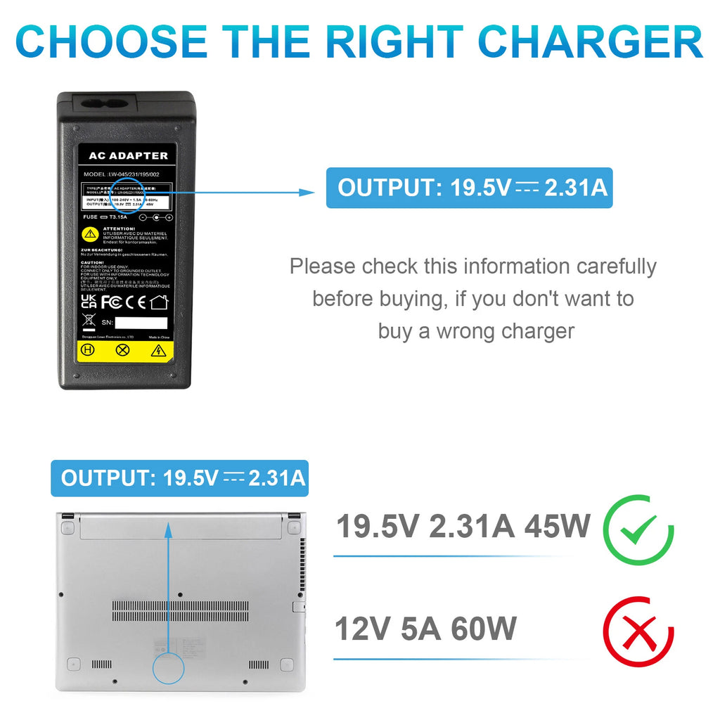 Laptop Charger AC Power Adapter for HP 740015-002 741727-001 19.5V 2.31A 45W US