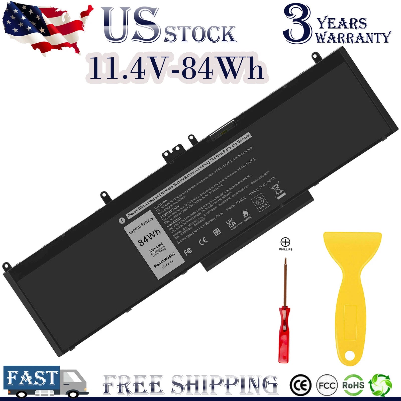 WJ5R2 4F5YV Battery for Dell Latitude E5570 Precision 3510 Serie with Tools 84Wh