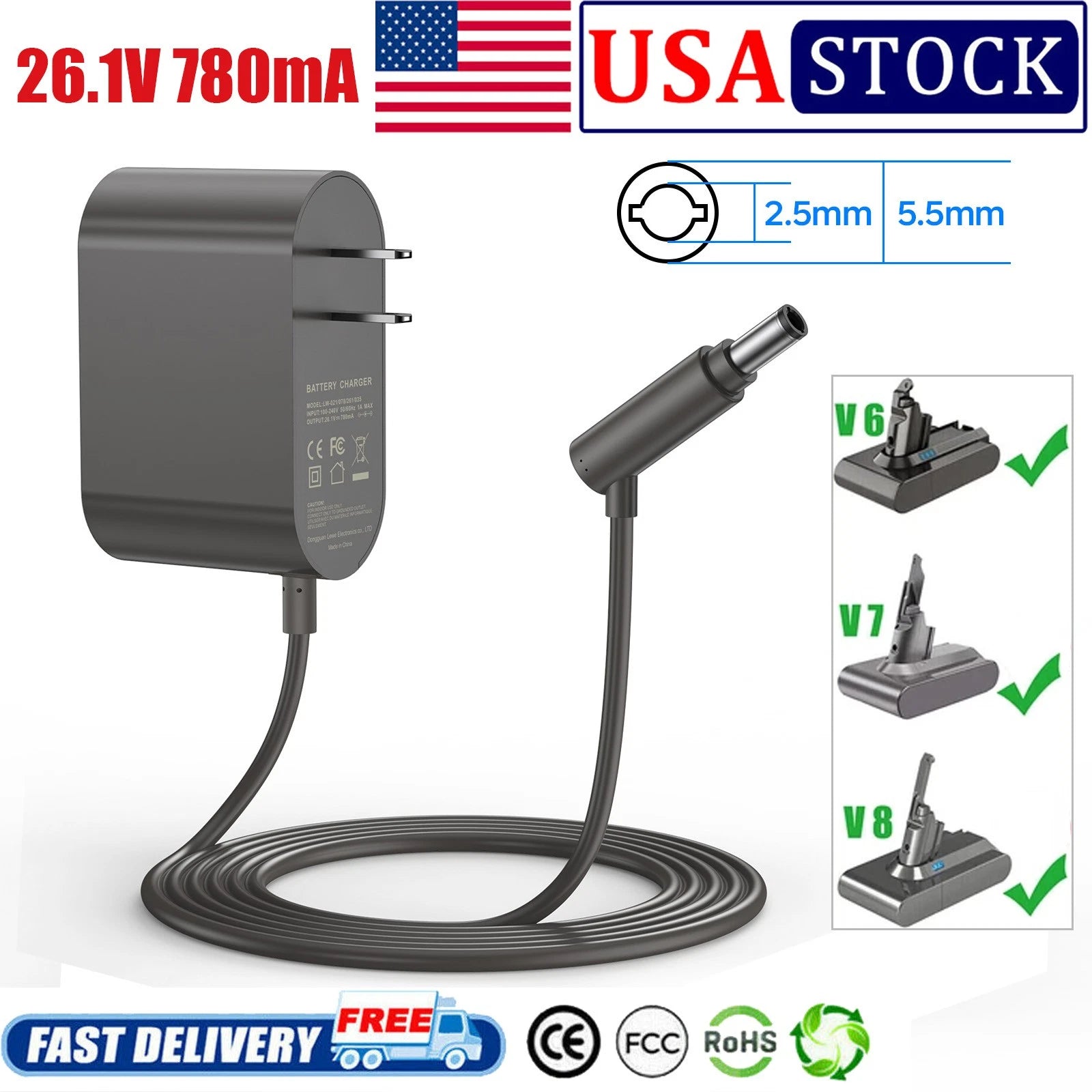 For Dyson Cordless V6 V7 V8 Animal Absolute Motorhead Vacuum Adapter Charger US