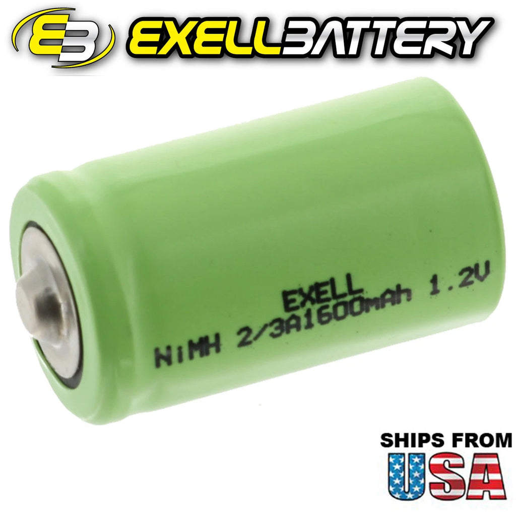 10-PACK Exell 2/3A 1.2V 1600mAh NIMH Rechargeable Button Top Batteries