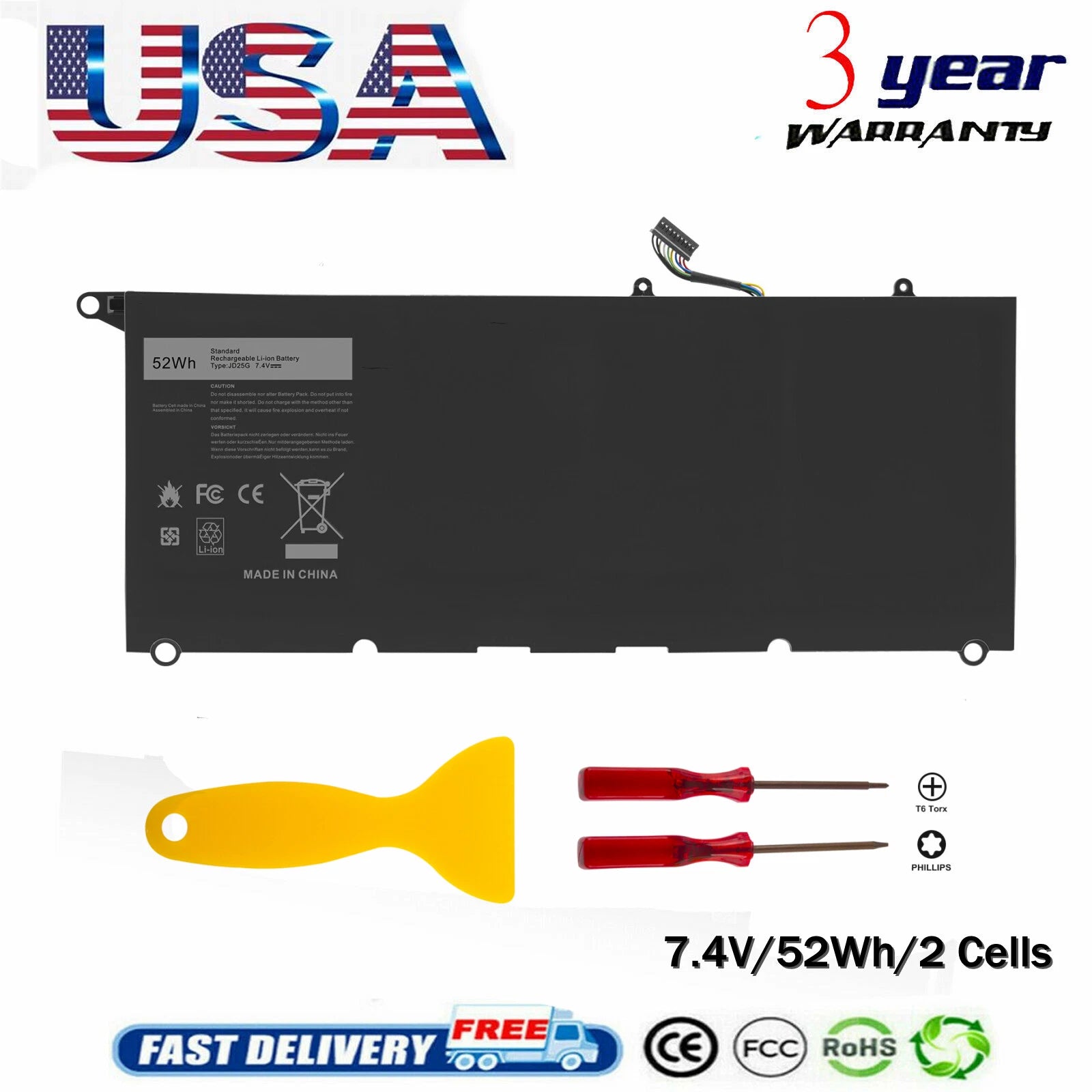 Battery For Dell XPS 13 9343 13 9350 0DRRP 0N7T6 5K9CP 90V7W JD25G JHXPY P54G