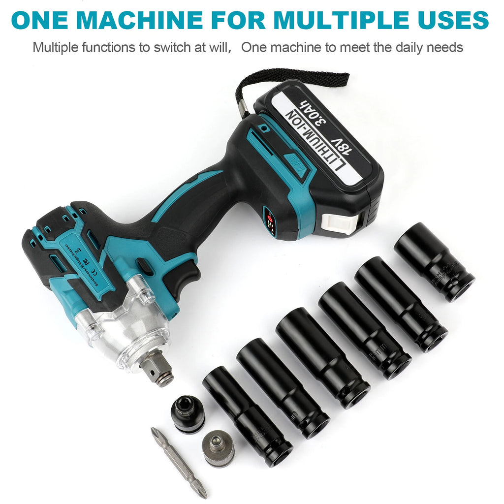 Cordless Impact Wrench 1/2 Brushless Drive Set Power Tool For Makita 18V Battery
