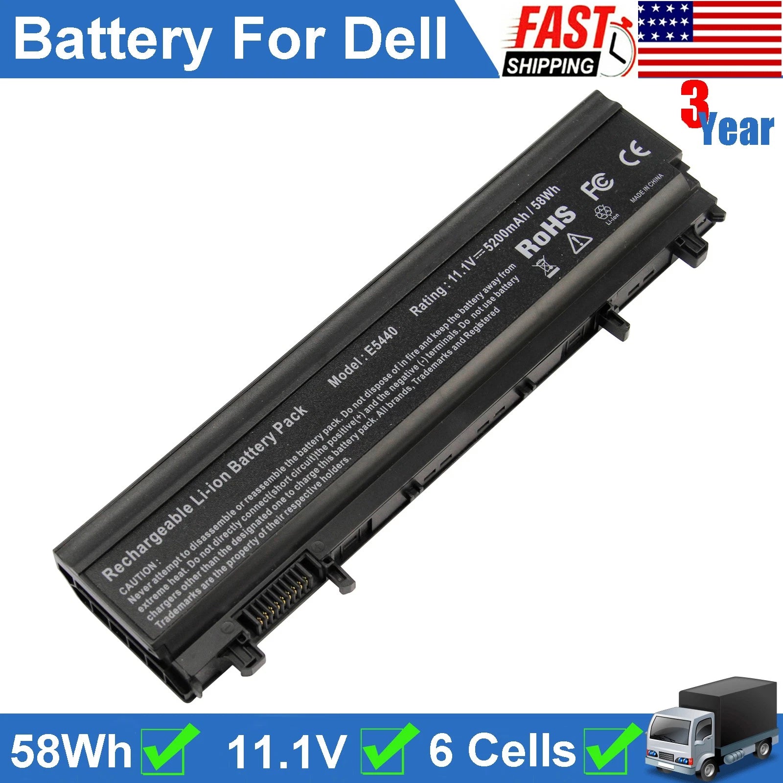 ?E5440 Battery For Dell Latitude E5540 E5440 WGCW6 N5YH9 VJXMC VV0NF 5200mAh
