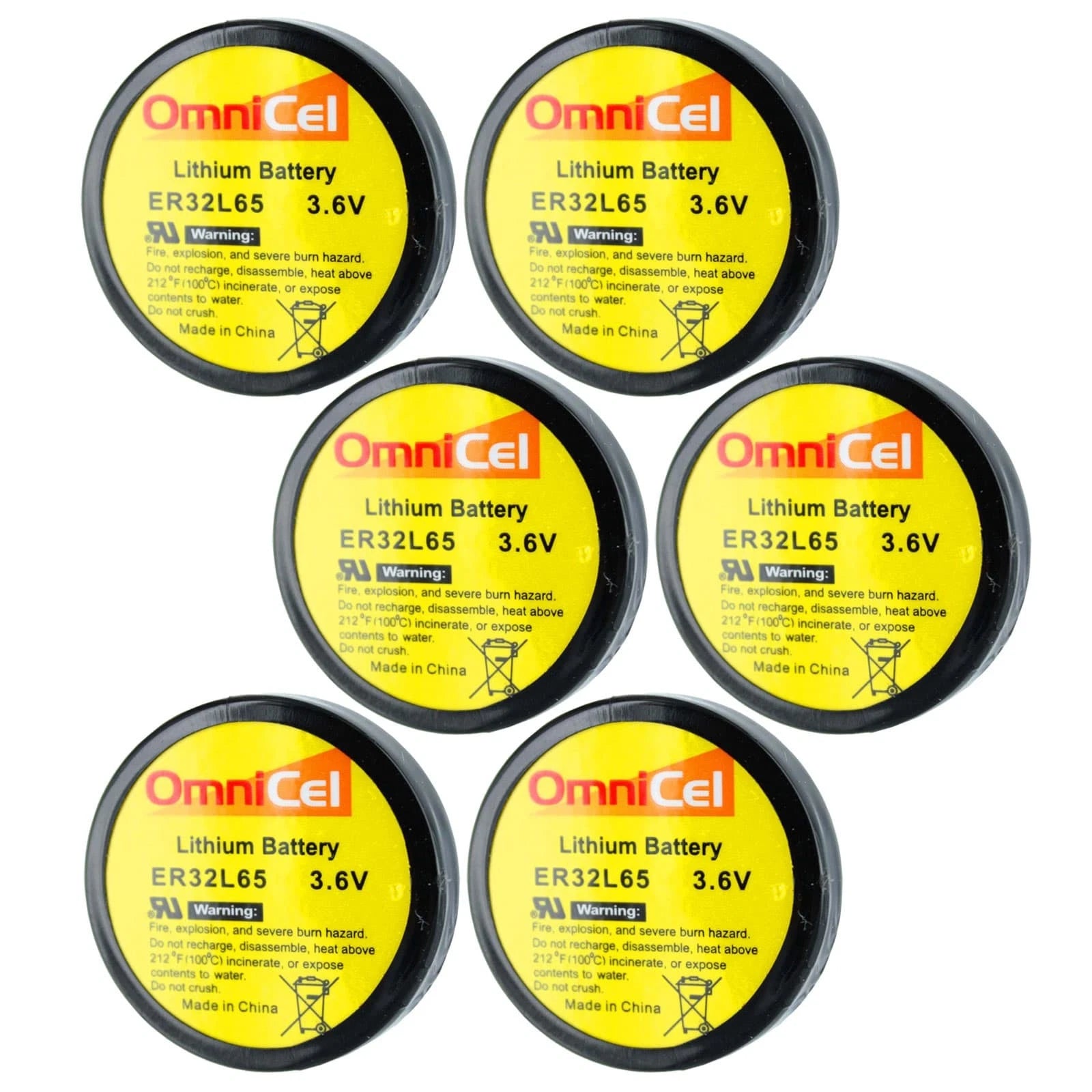 6x OmniCel ER32L65 3.6V 1Ah Sz 1/10D Lithium Battery Nickel Pins Monitoring