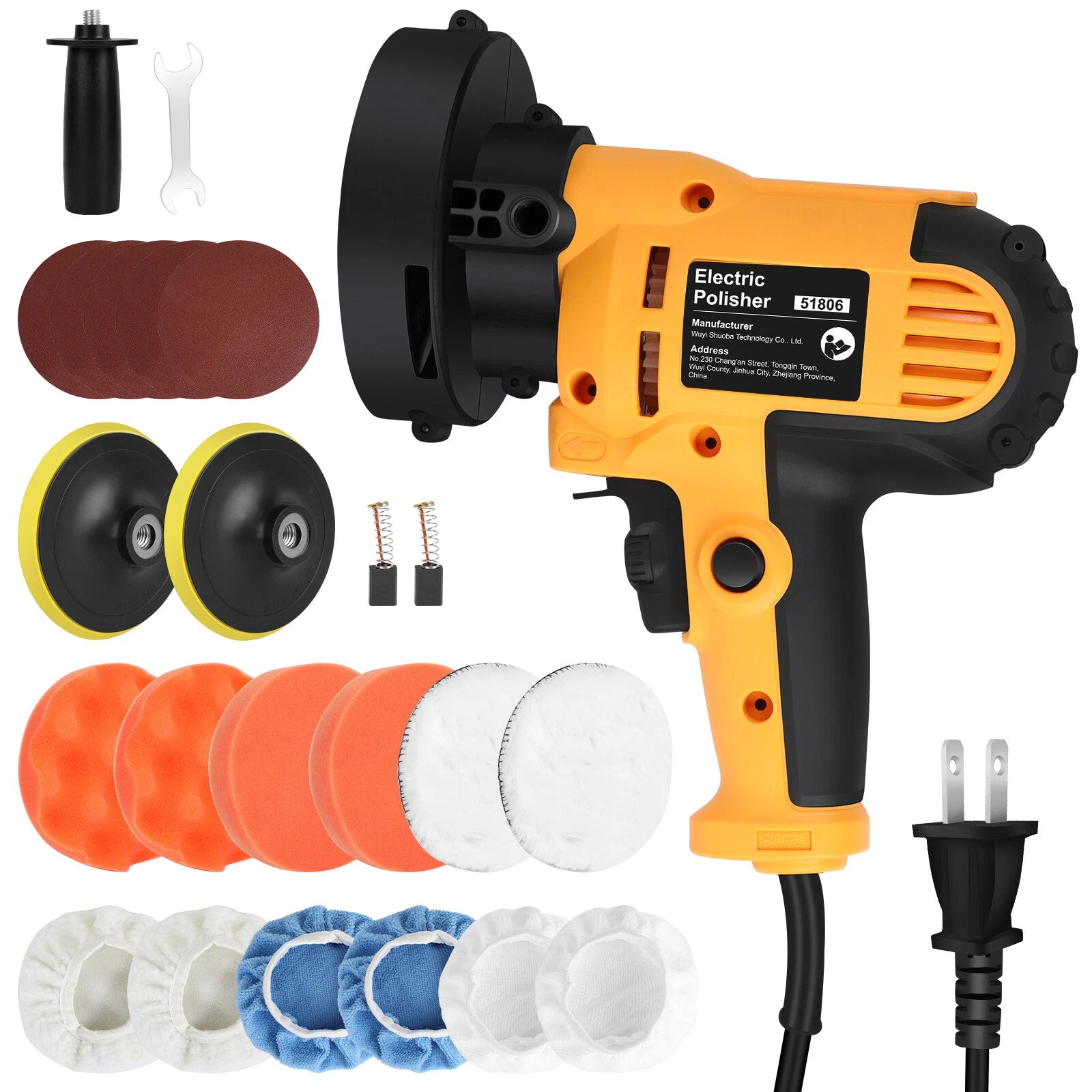 800W Car Polisher Buffer Sander Polishing Machine Rotary 5" Buffing Pads Kit