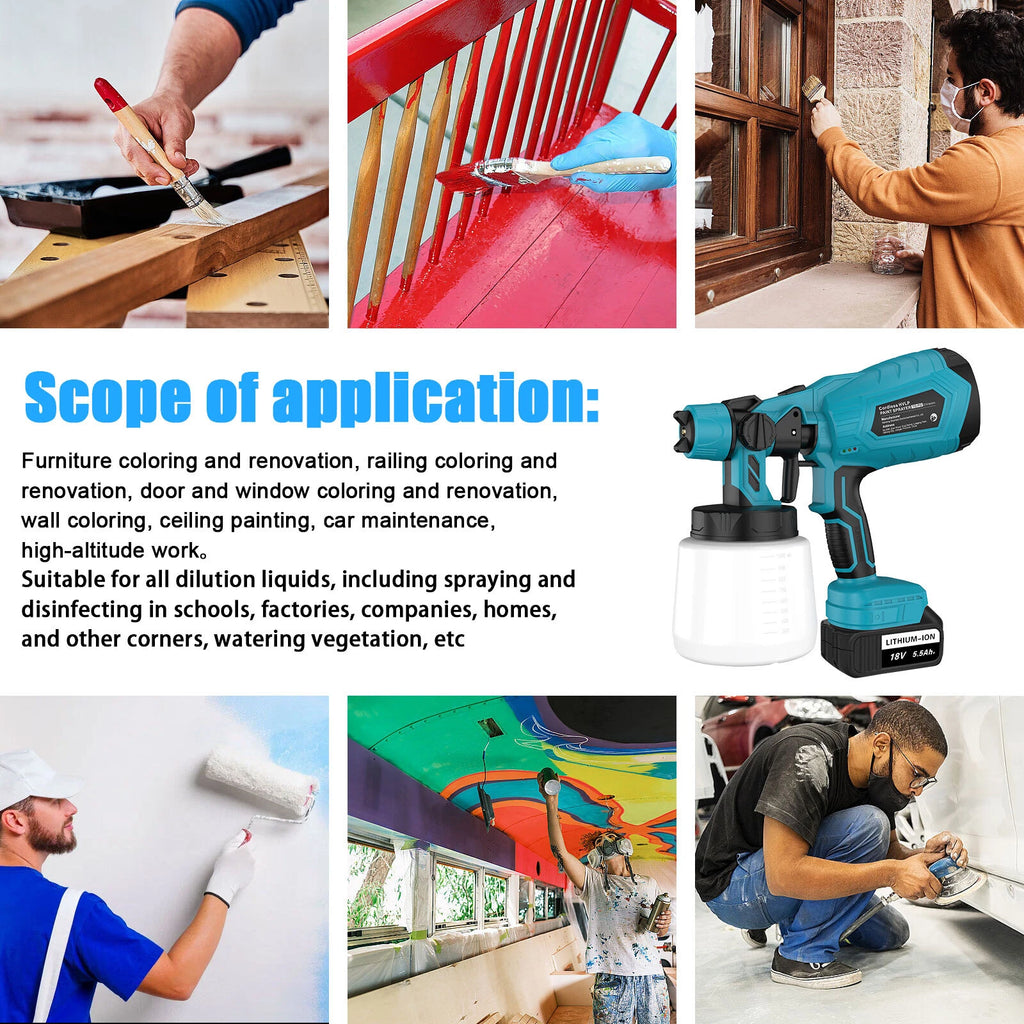 Electric High Pressure Cordless Paint Airless Sprayer With 2 Batteries Spray Gun