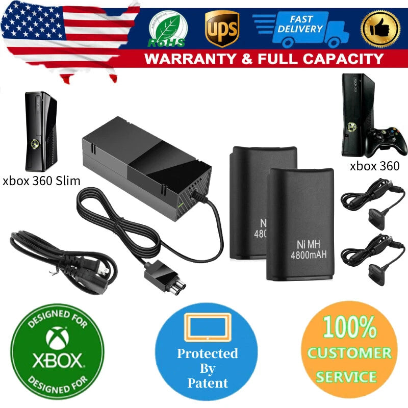 For Xbox 360 Console Brick Power Adapter Supply Charger Xbox 360 Battery Cord