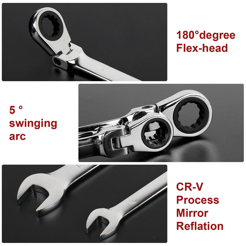 8/12pc 8-19mm Ratcheting Wrench Metric Flex/Fixed Head Combination Spanner Tool
