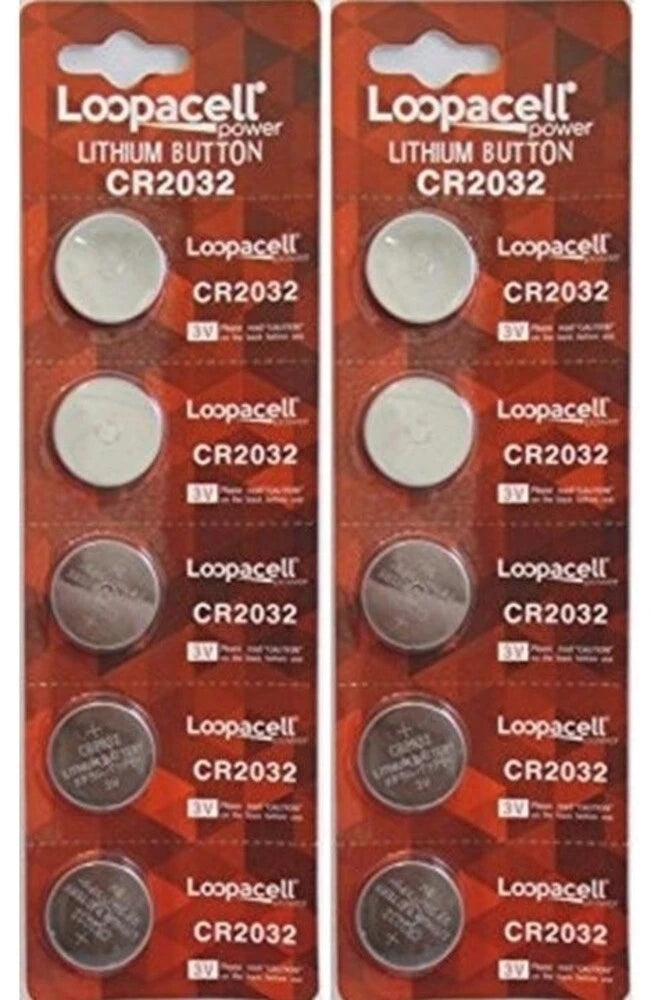 10 Loopacell CR2032 ECR 2032 Battery 3V Lithium Button Cell Batteries