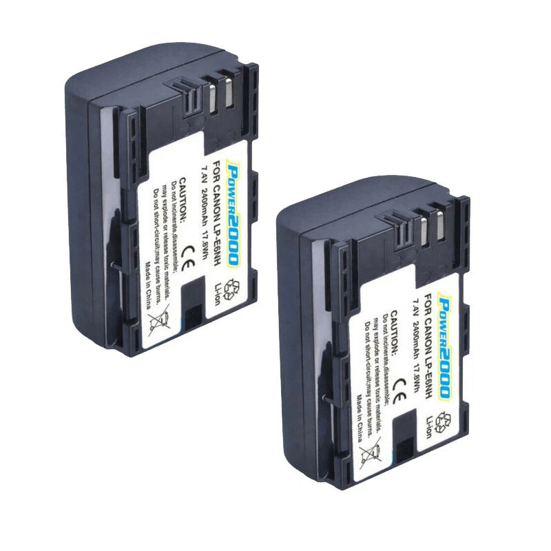 2x Power2000 LP-E6P LPE6 2600 mAH 7.4V Lithium Rechargeable Battery