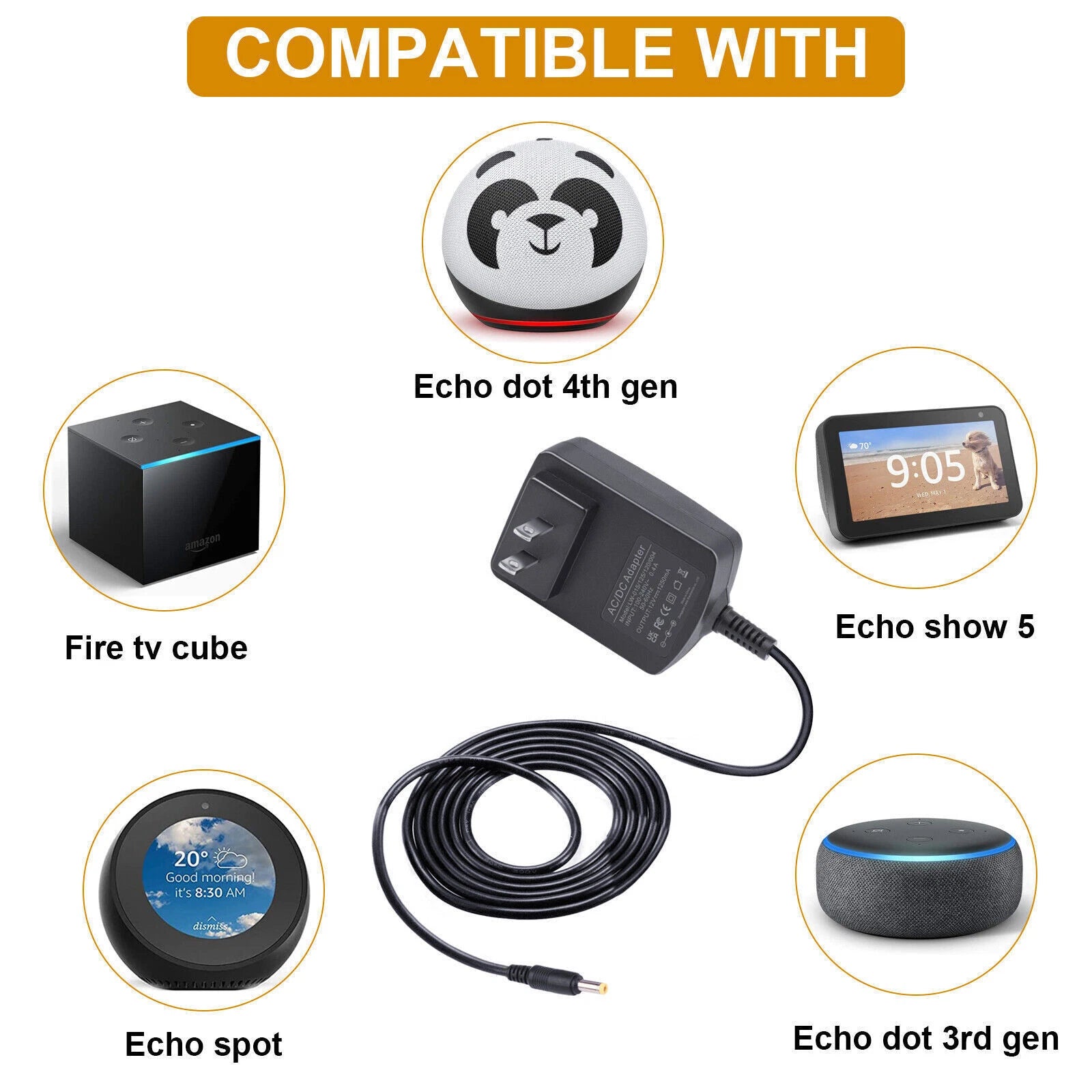 15W PA23NA AC Adapter Charger For Amazon Echo Dot (4th/3rd gen),Echo Show 5 cord