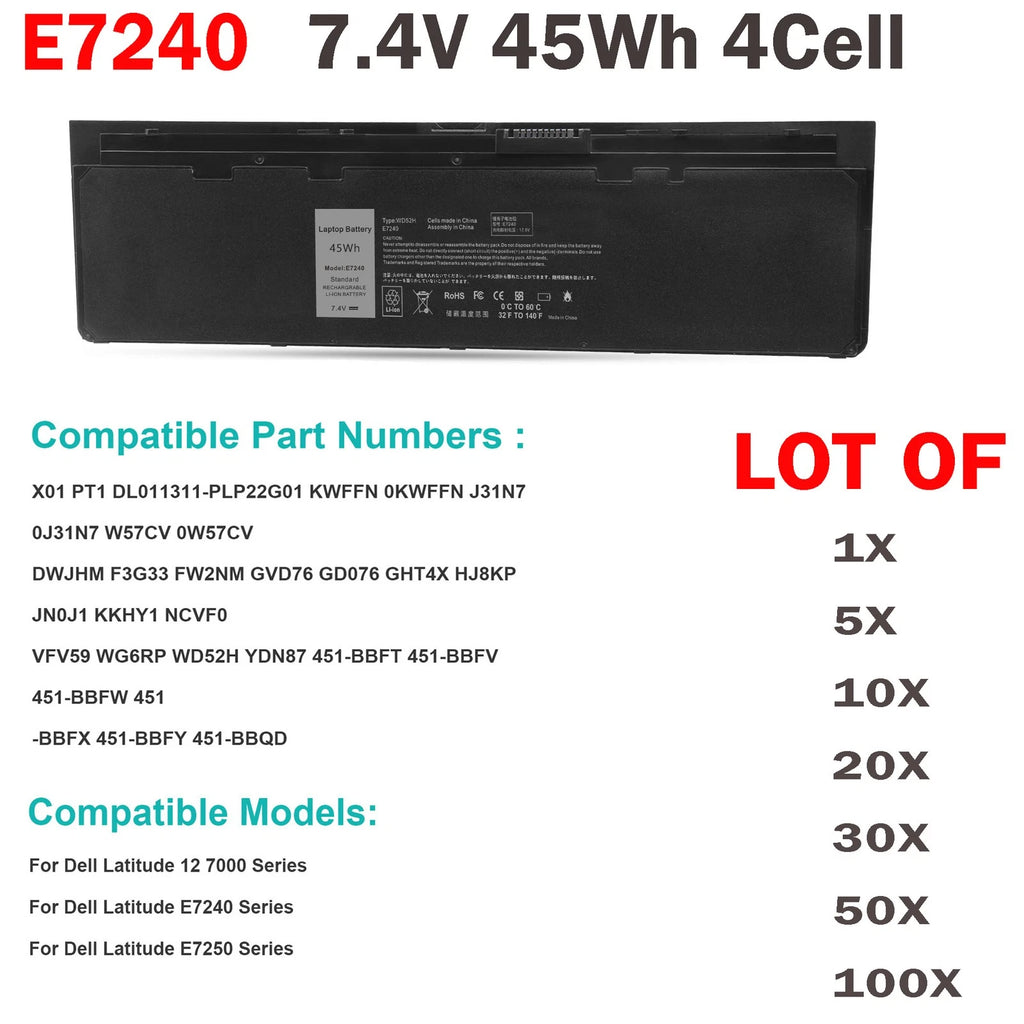 ??LOT OF E7240 WD52H Battery For Dell Latitude E7250 VFV59 F3G33 GVD76 451-BBFW