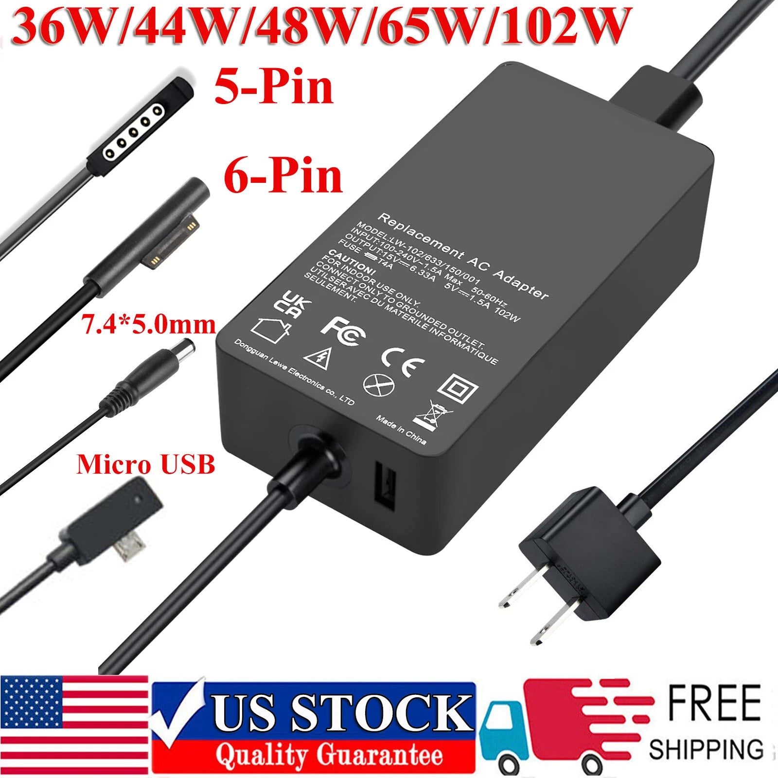 Charger For Microsoft Surface Pro 9 8 X 7 6 5 4 3 2 1 Laptop RT1/2 Power Adapter