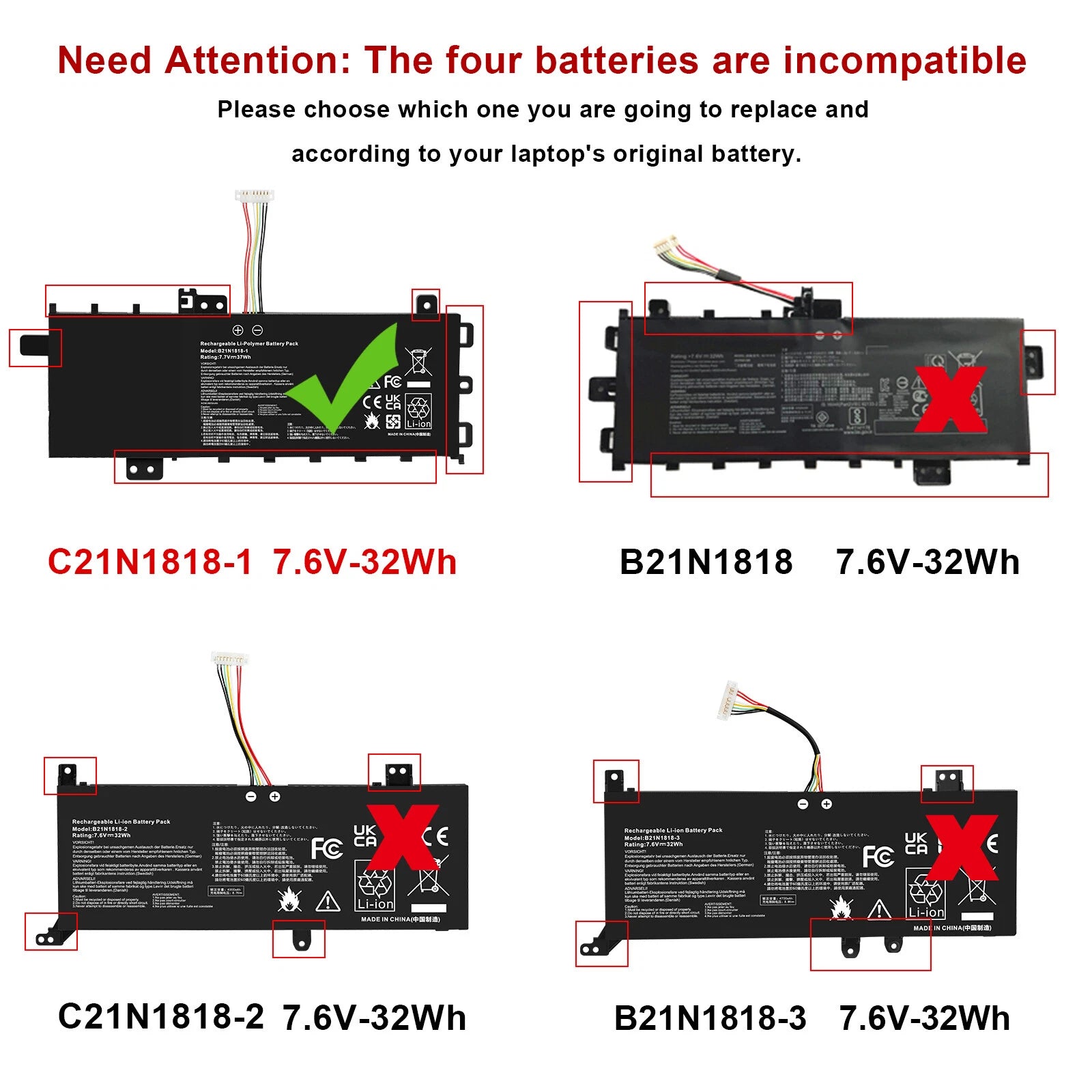 C21N1818-1 Battery for ASUS VivoBook 15 F512FA F512DA F512JA X512DA X512JA 37Wh