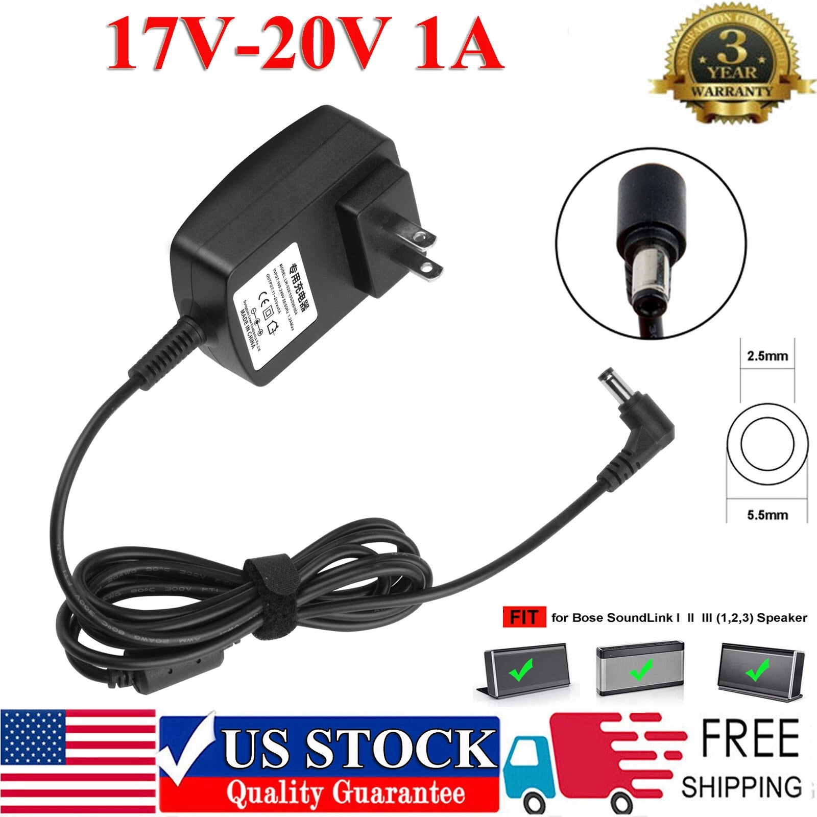 20V AC Adapter Charger for Bose Soundlink I II III 1 2 3 Speaker 301141 404600