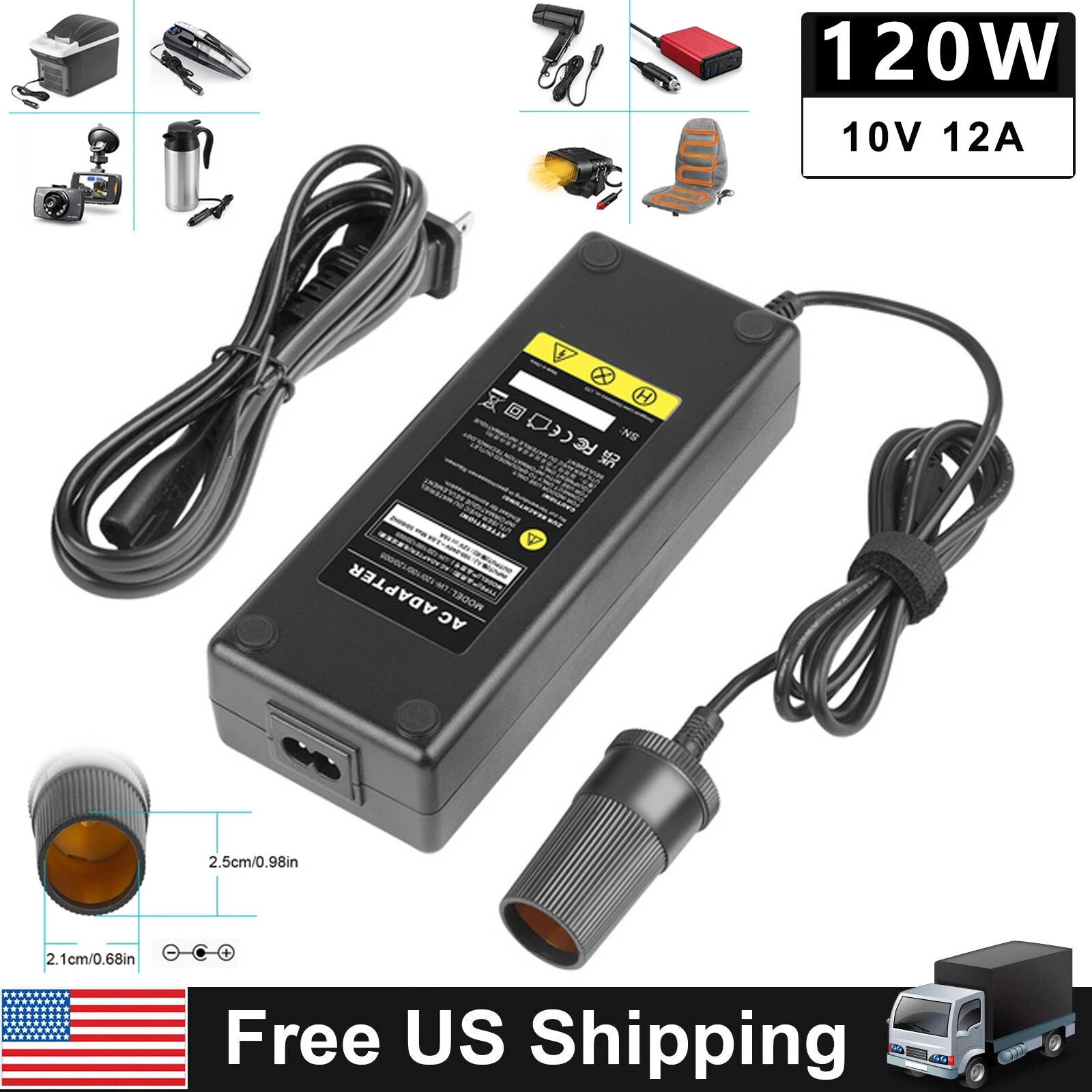 240V AC to 12V DC Car Power Adapter Converter Cigarette Lighter Socket 10A 120W