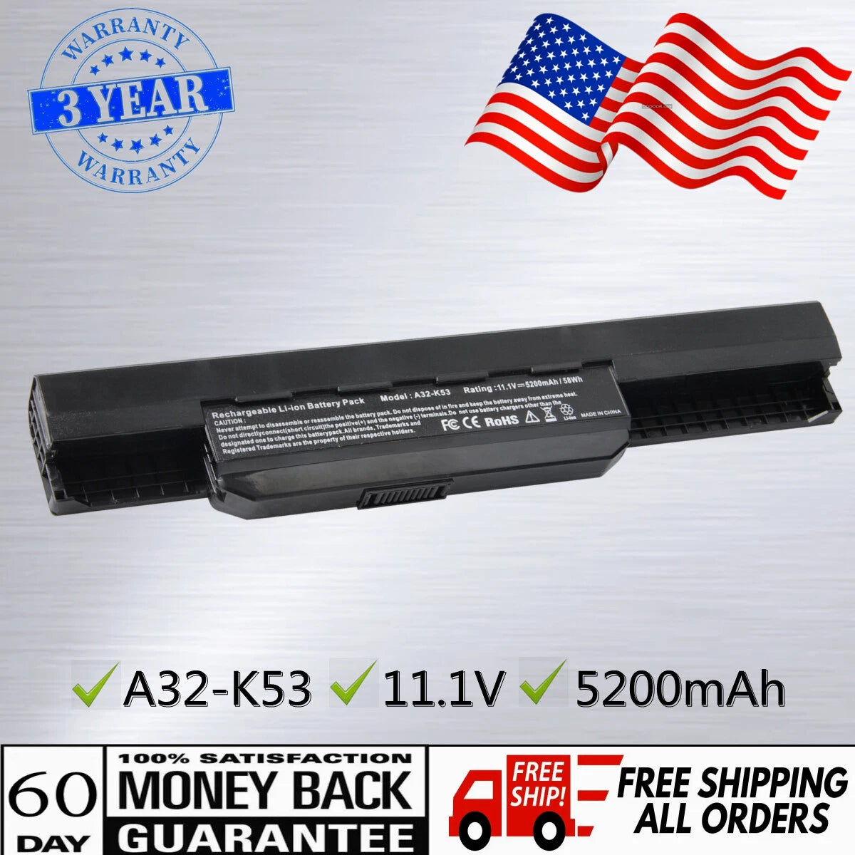 Battery A32-K53 A41-K53 for ASUS K53 K53E X54C X53S X53 K53S X53E 6 cell 58Wh