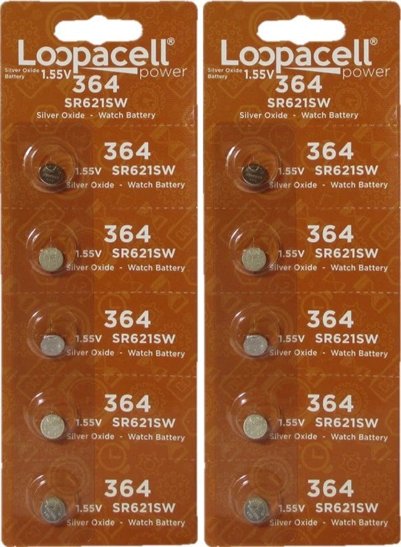 Loopacell 364 SR621SW Silver Oxide 10 Batteries