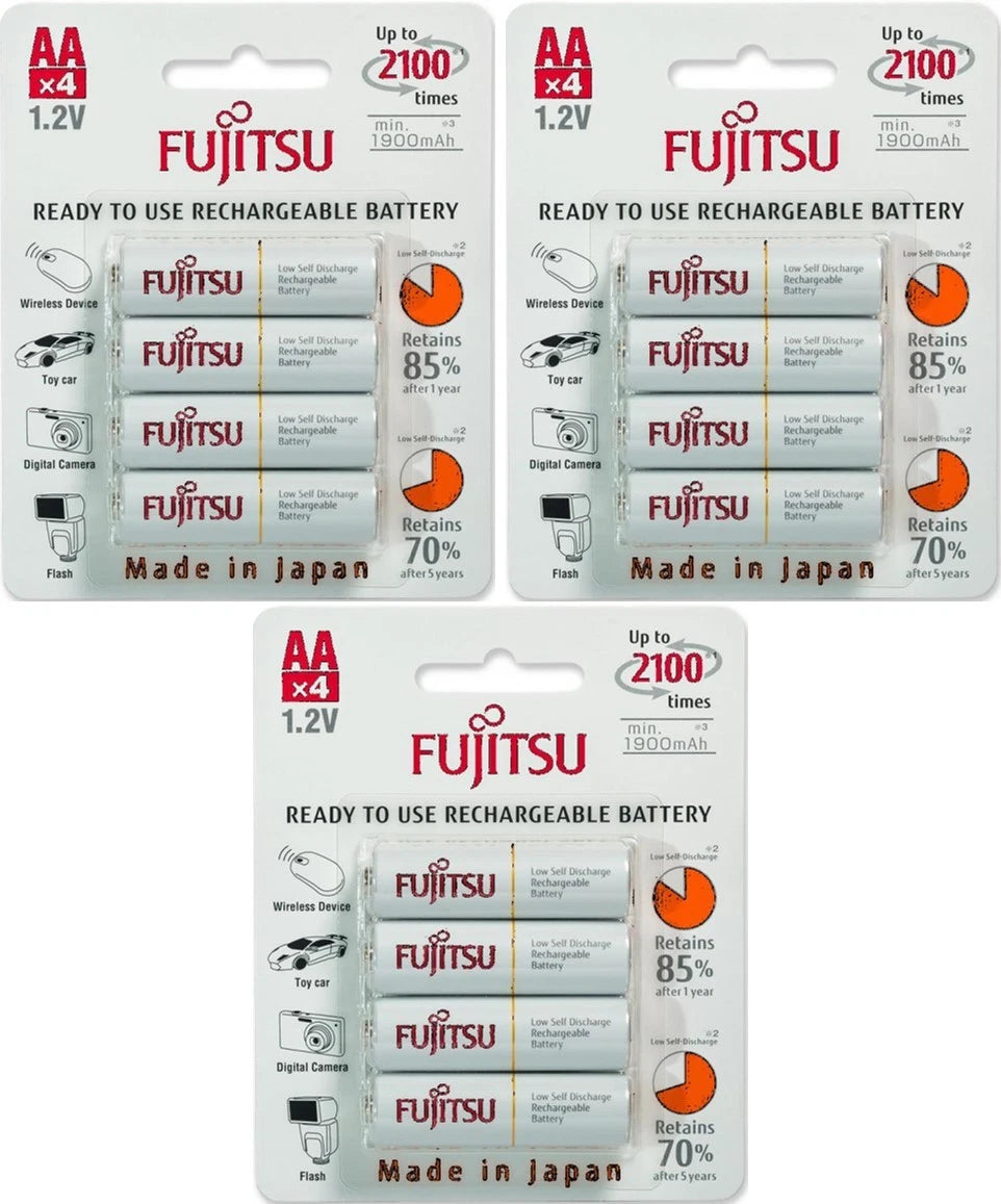 Fujitsu AA Ready-to-use NiMH 1.2V 2000mAh Min. 1900mAh Pre-charged 12 Batteries