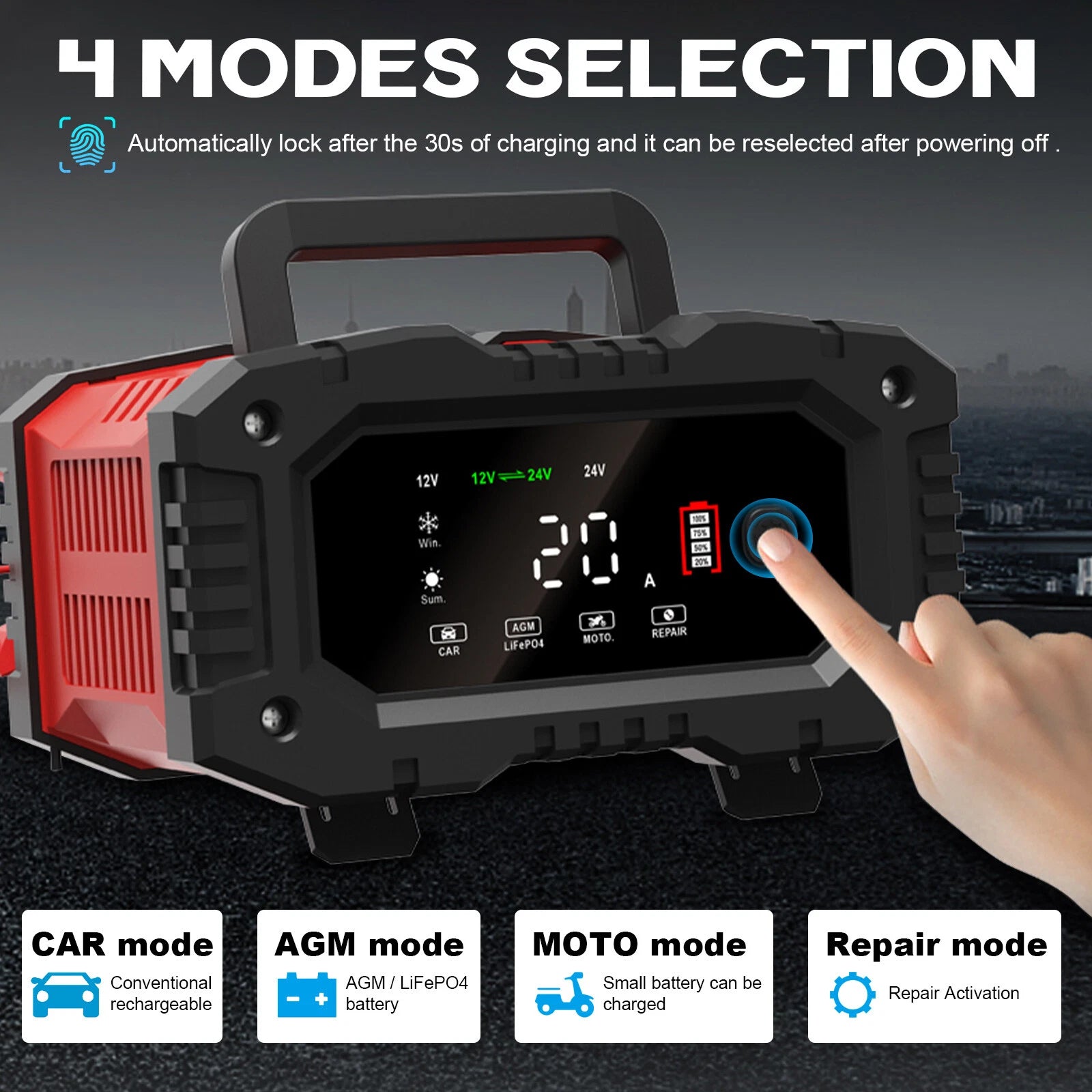 20A LiFePO4 Car Battery Charger Smart Maintainer 12V 24V AGM Trickle Charger US