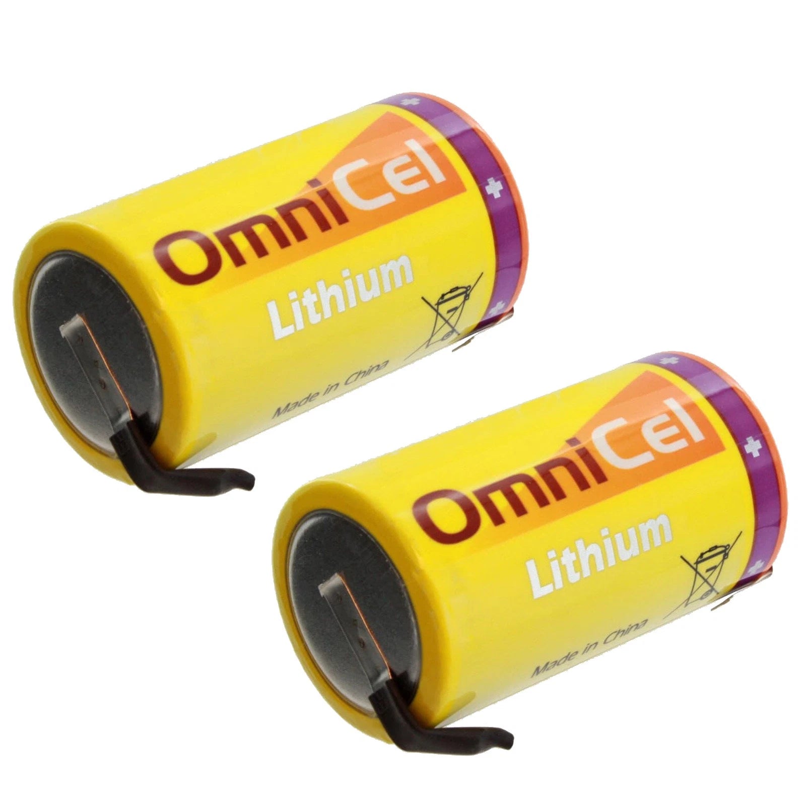 2x OmniCel ER34615 3.6V 19 Ah D High Energy Lithium Battery Tabs Sensor Detector