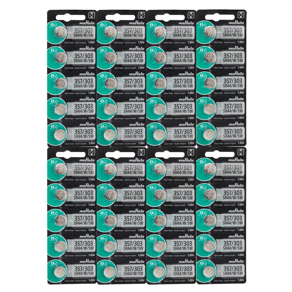 Murata SR44W 357 303 160mAh 1.55V Silver Oxide Watch Battery - 40 Pack