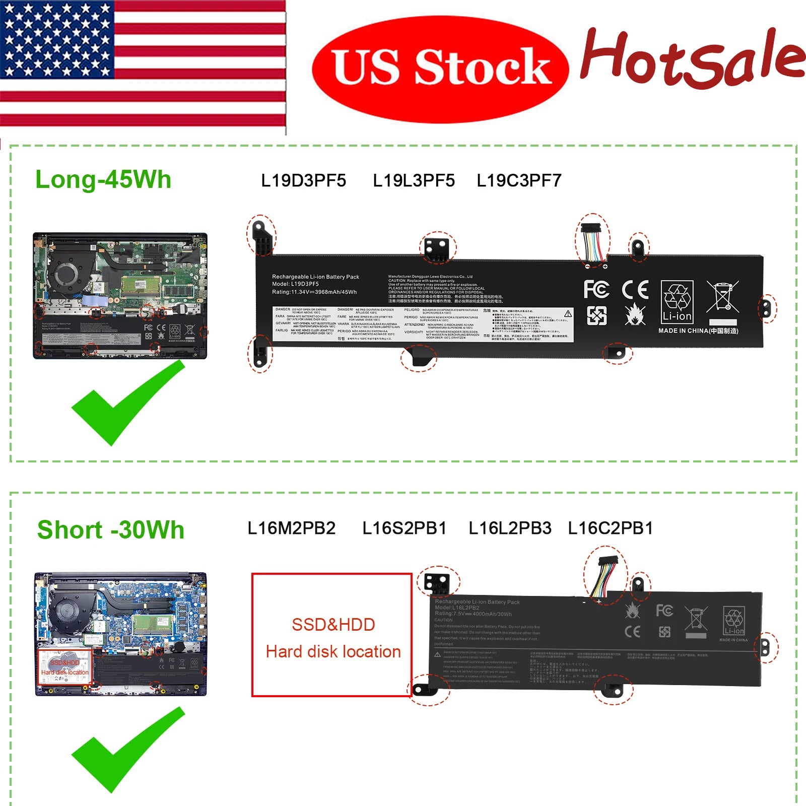 L16L2PB2/L19D3PF5 Battery For Lenovo L16C2PB2 L16M2PB2 L19C3PF7 L19L3PF5 2Type