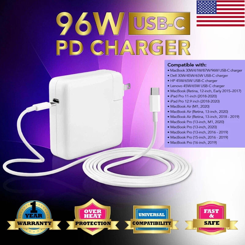 Replacement For Apple A2166 MacBook Pro 16 14 96W USB-C Power Adapter M1 M2 M3