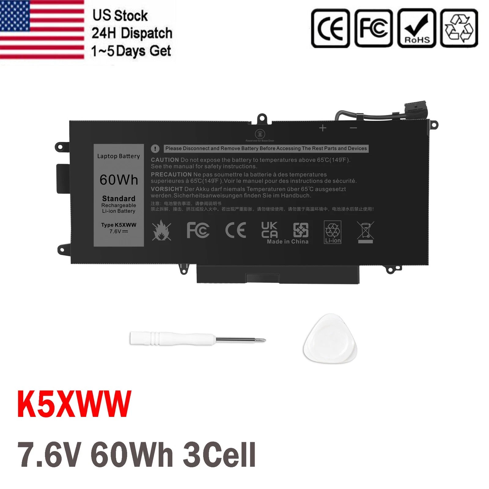 K5XWW 71TG4 Battery for Latitude 5289 2in1 7389 2in1 7390 2in1 P29S X49C1 60Wh