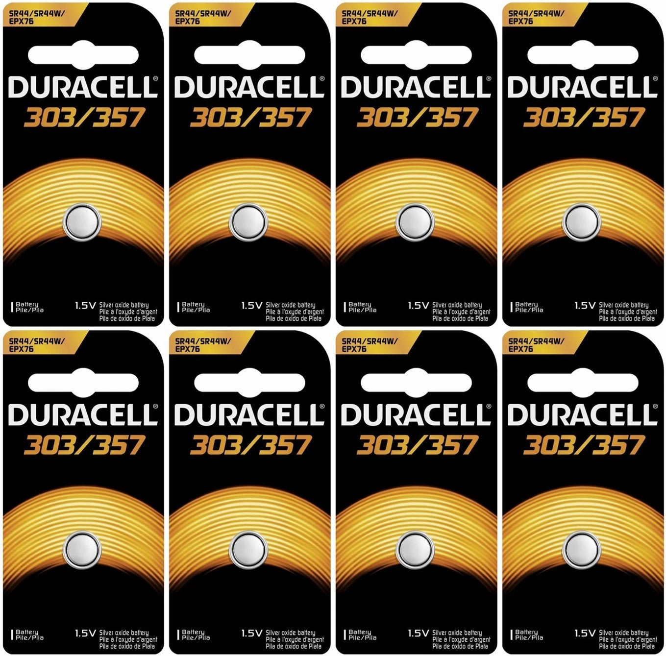 Duracell 357 303 SR44 LR44 A J Watch Batteries x 8