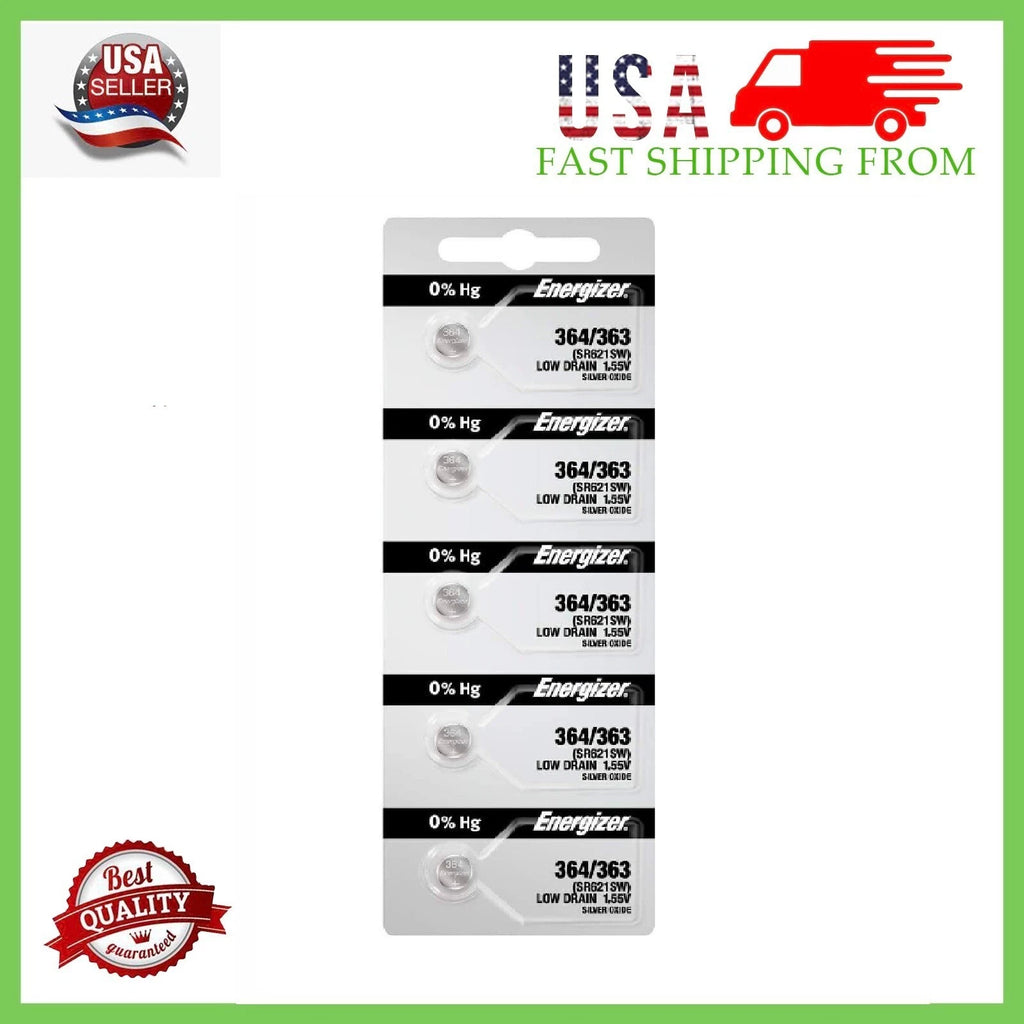 5 x Fresh Stock Energizer Watch Silver Oxide Batteries 364/363 SR621SW Battery