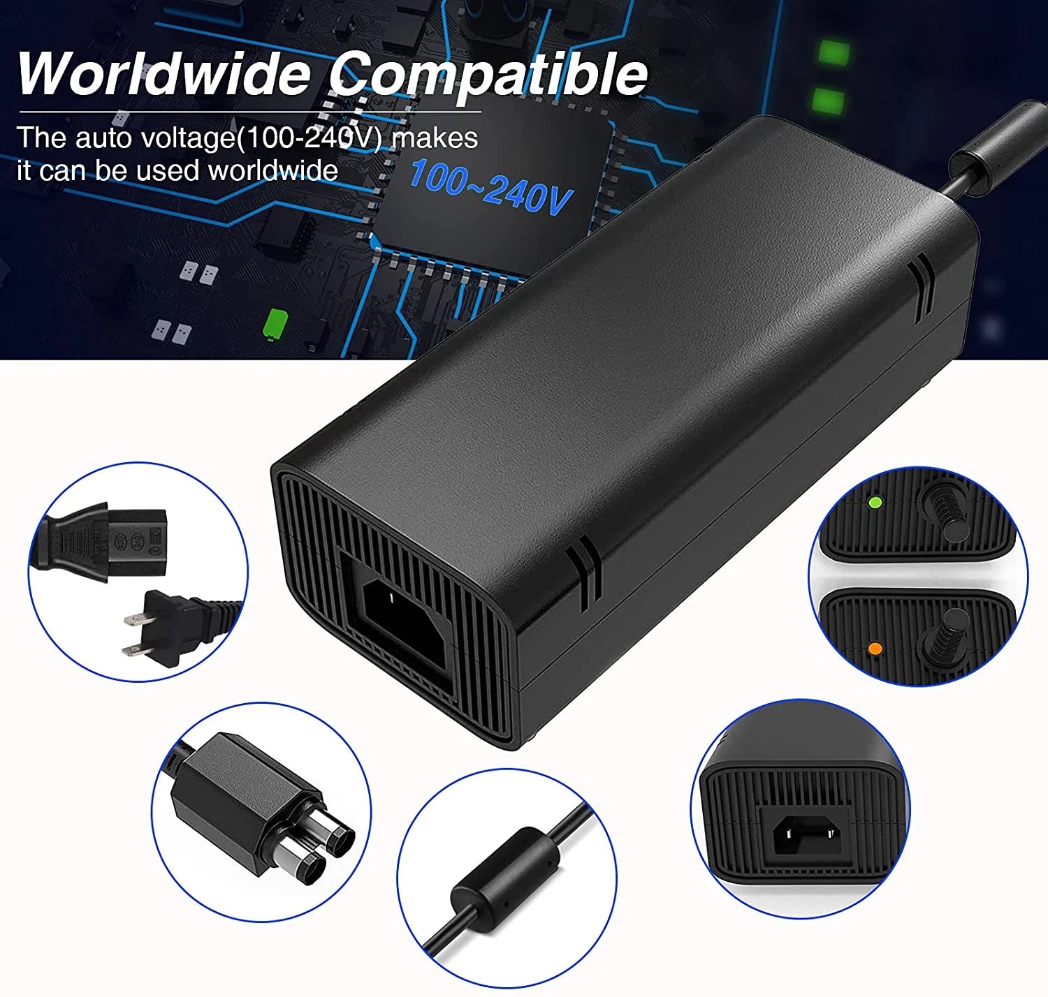 12V Power Supply Cord AC Adapter Charger Cable for Microsoft Xbox 360 S Console
