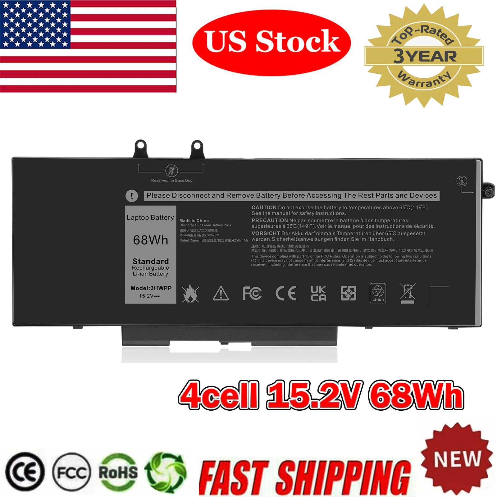3HWPP Battery for Dell Precision 3541 3551 Latitude 14 5401 5411 15 5501 5511 US