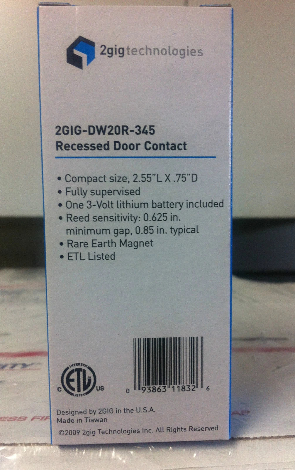 Brand New 2GIG DW20R-345 Wireless Recessed Door Contact w/ Battery
