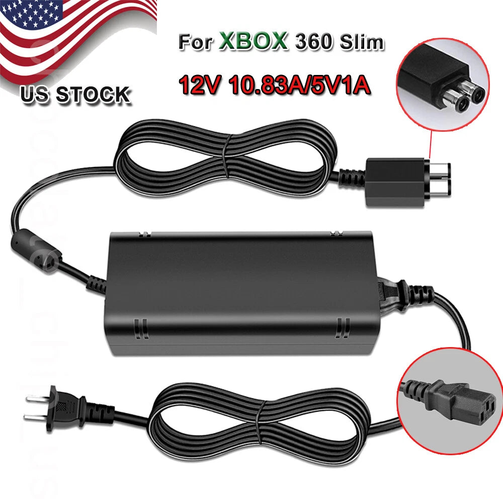 For Microsoft Xbox 360 Slim AC Adapter Charger Power Supply Console Brick Cable