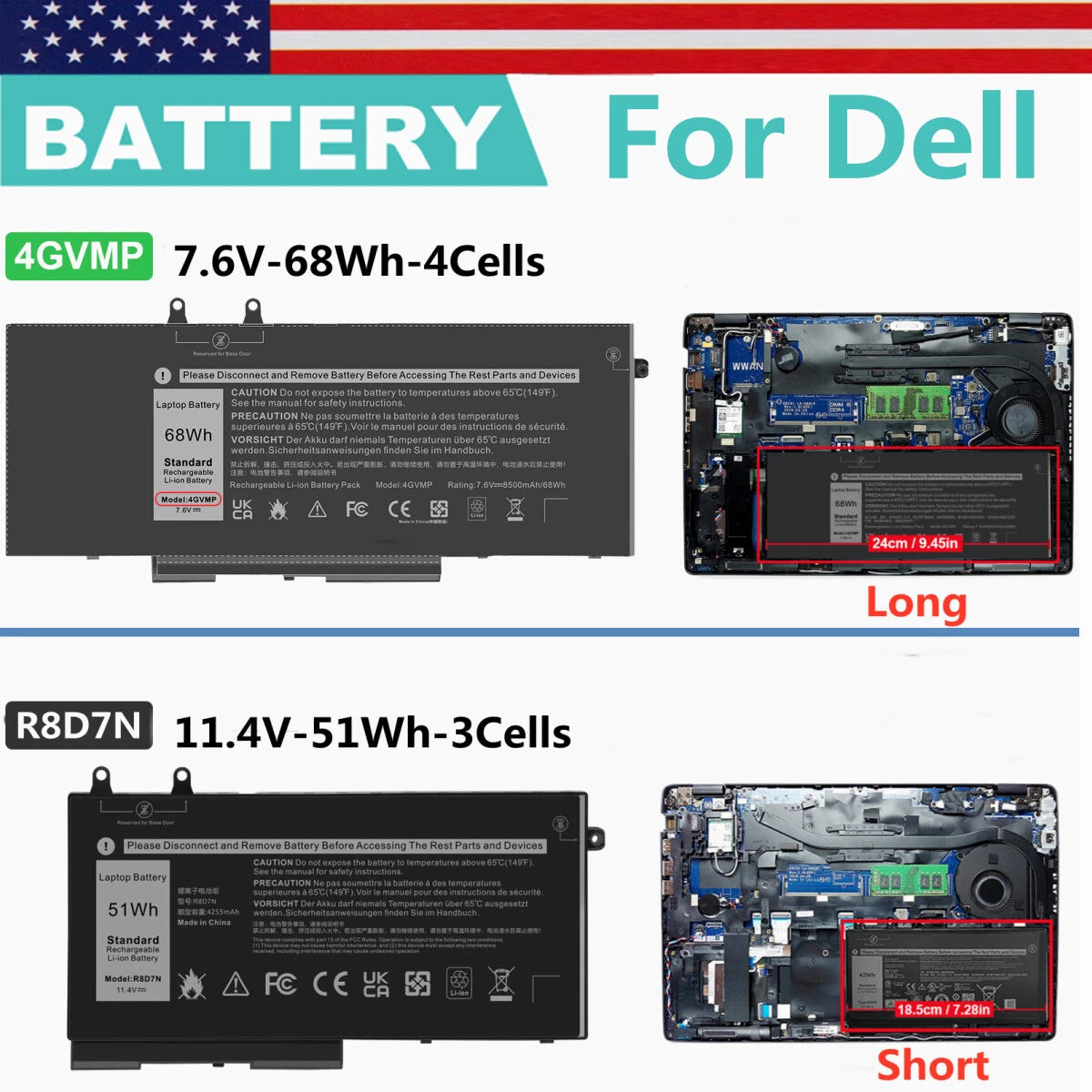 R8D7N/4GVMP Battery For Dell Precision 3540 3550 Latitude 5400 5410 5500 5510