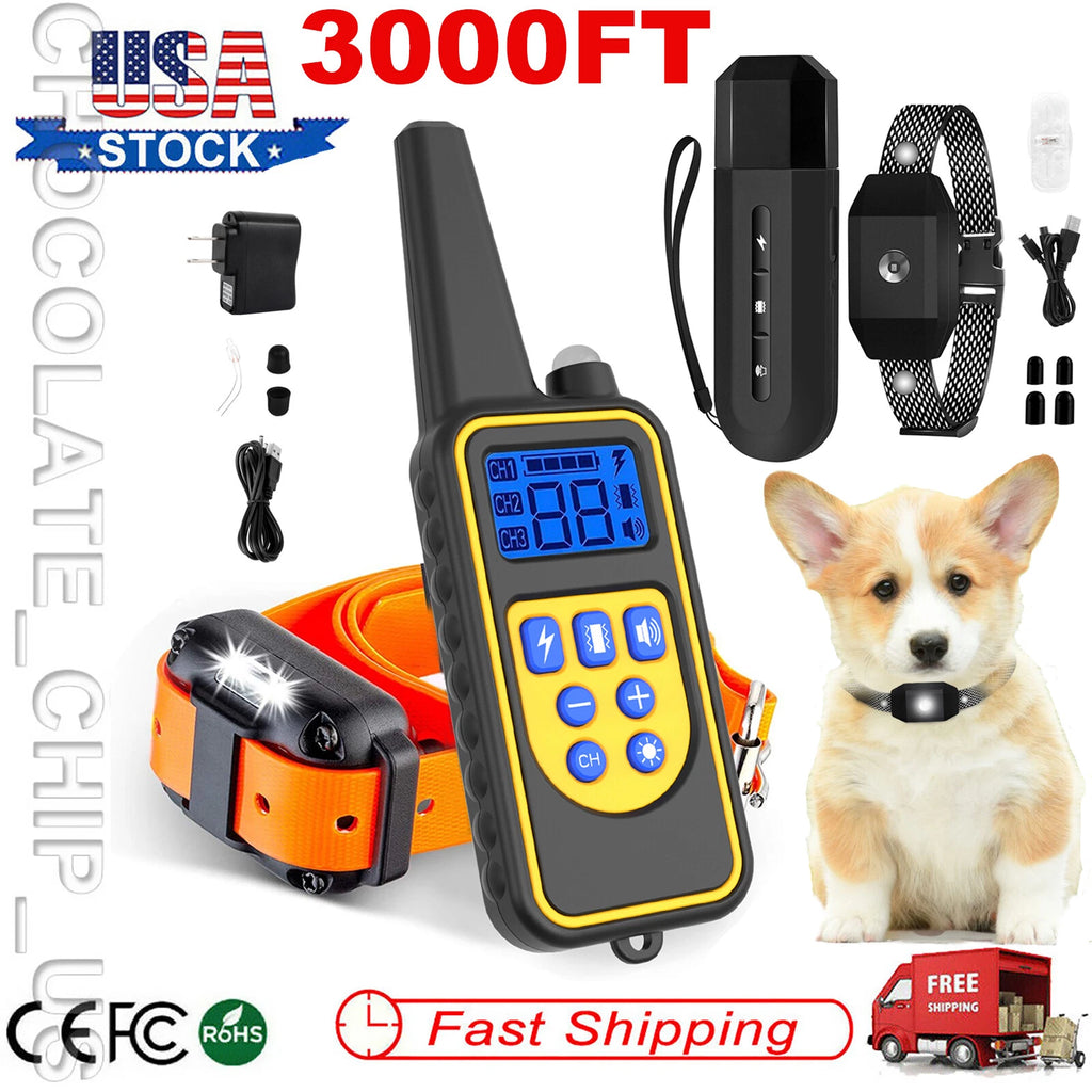 3000FT Dog Training Collar Rechargeable Remote Shock PET Waterproof Trainer US